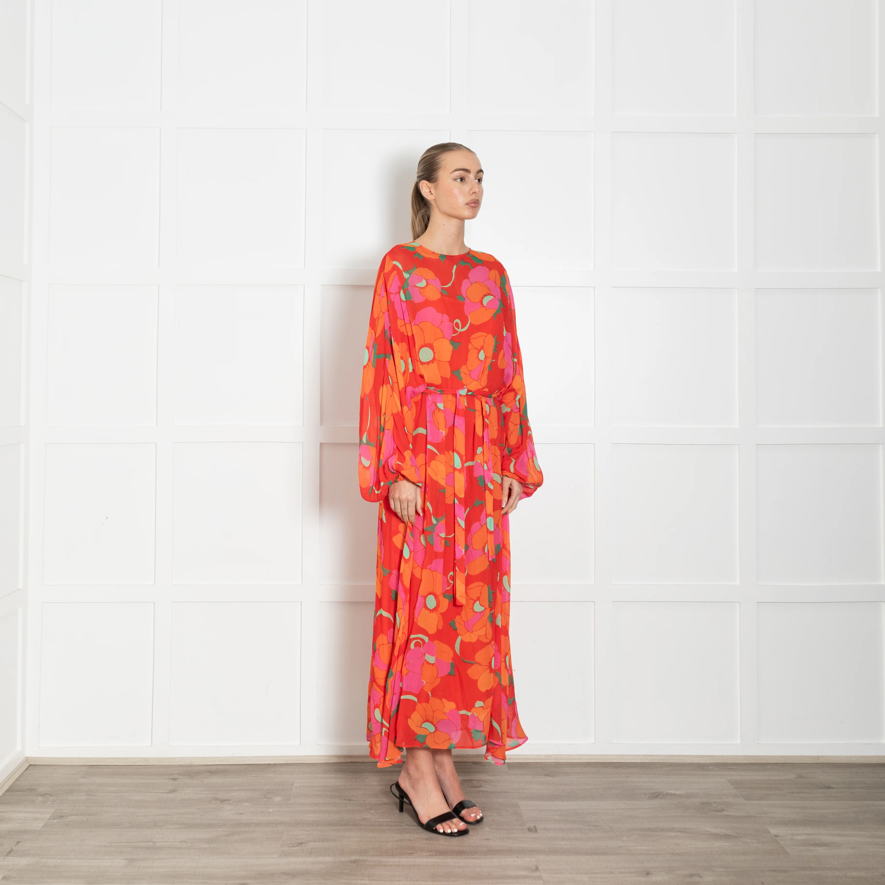 Rixo Orange Floral Sheer Maxi Dress With Slip - Image 7