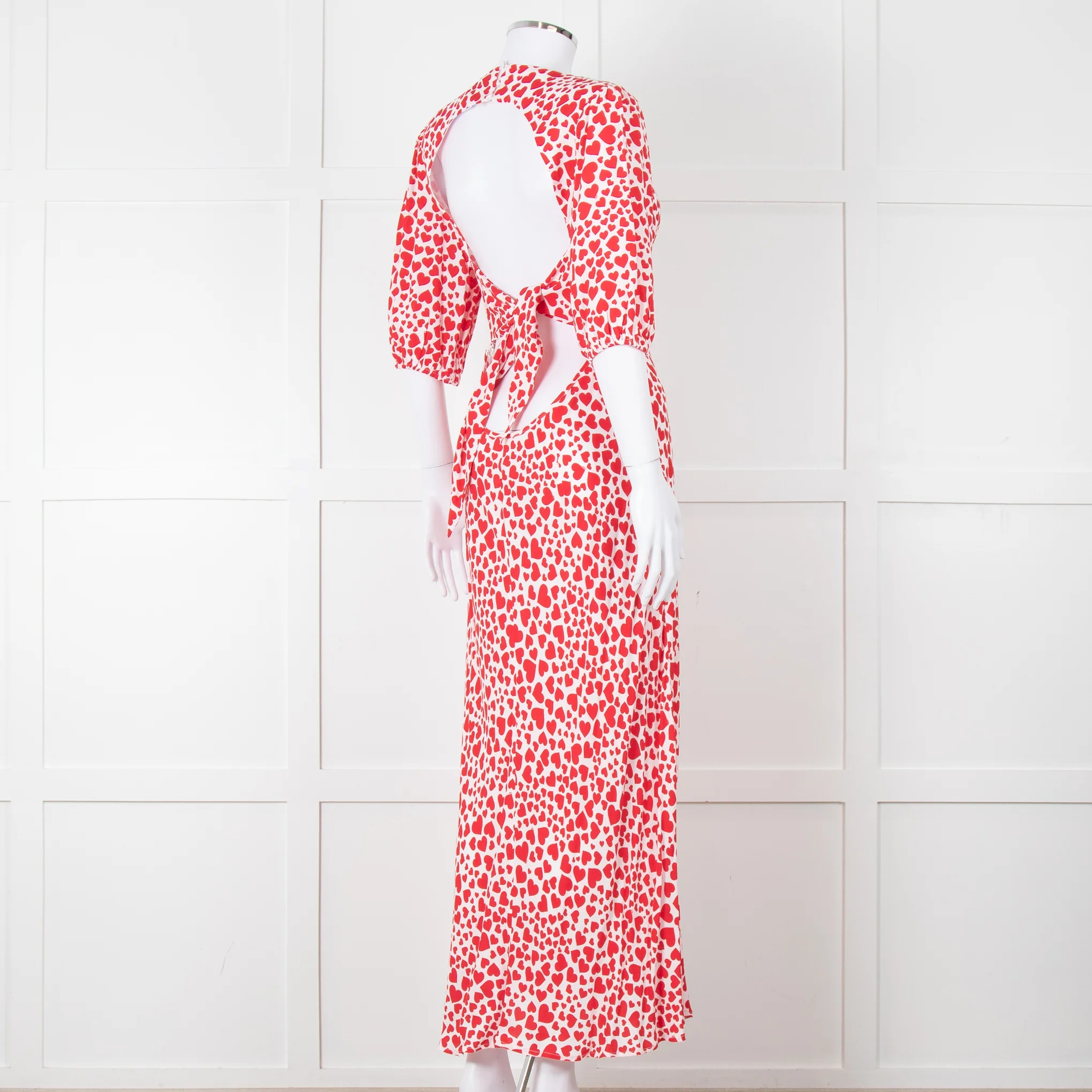 Rixo Red And White Steph Backless Heart Print Midi Dress - Image 4