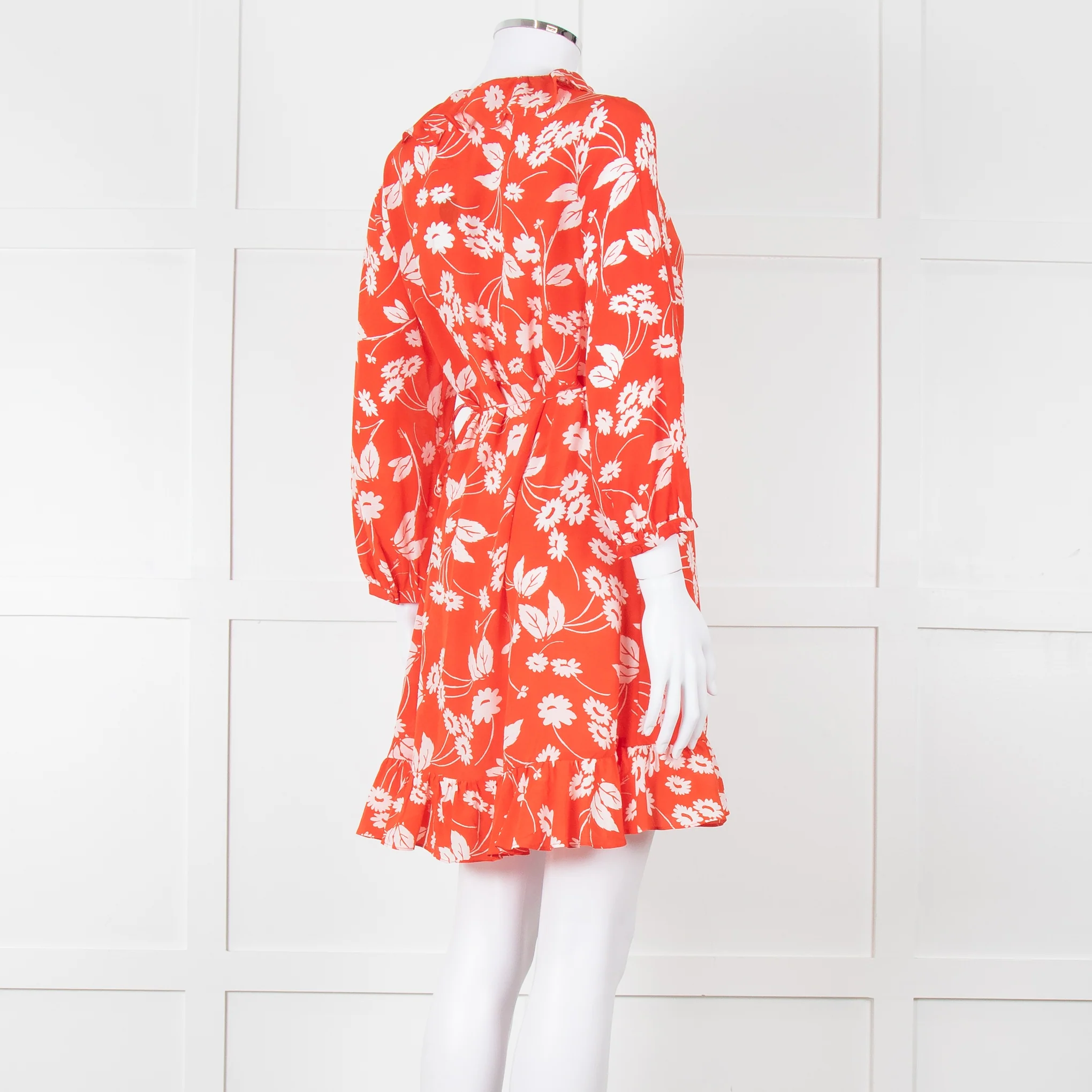 Rixo Red Floral Frilled Wrap Mini Dress - Image 6