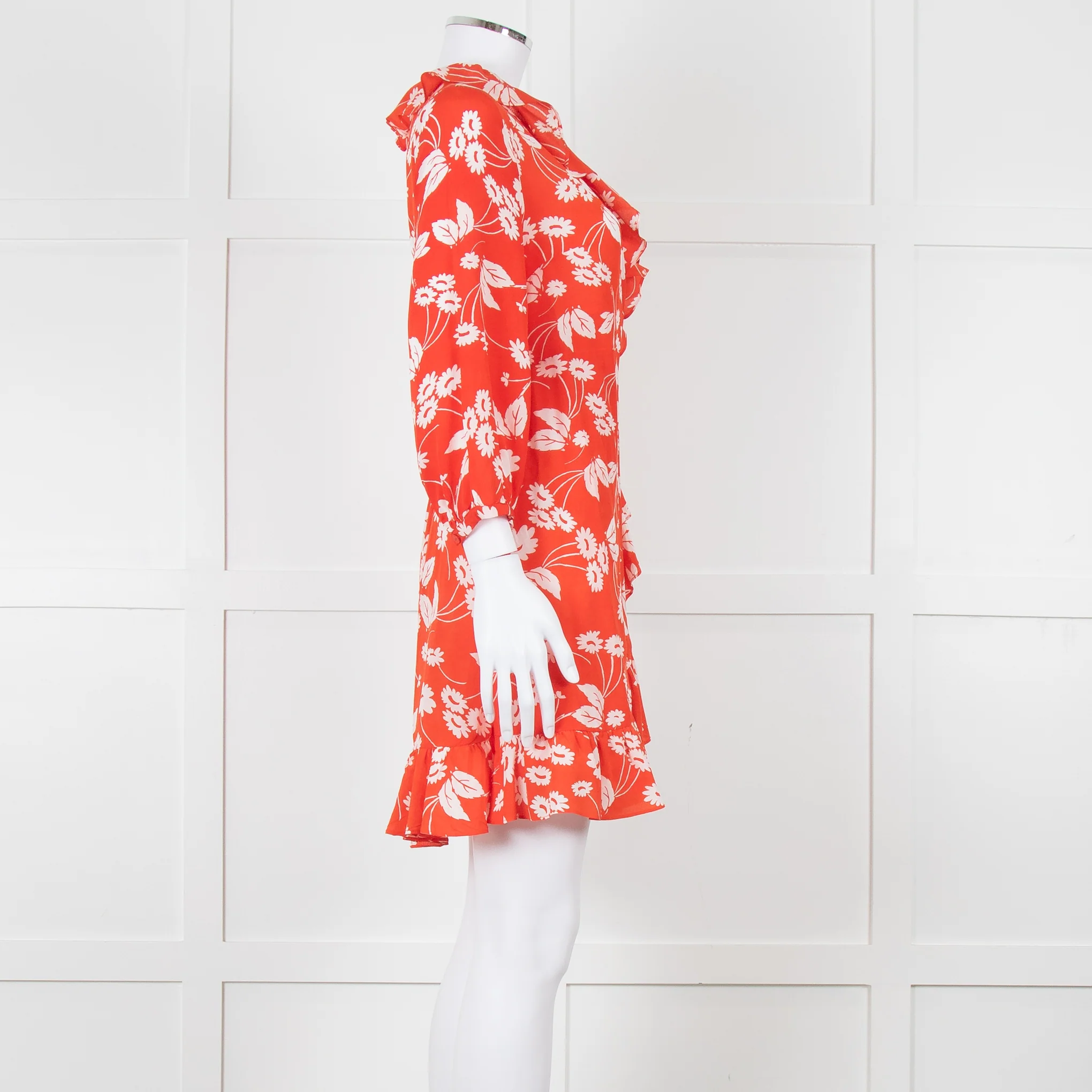 Rixo Red Floral Frilled Wrap Mini Dress - Image 7