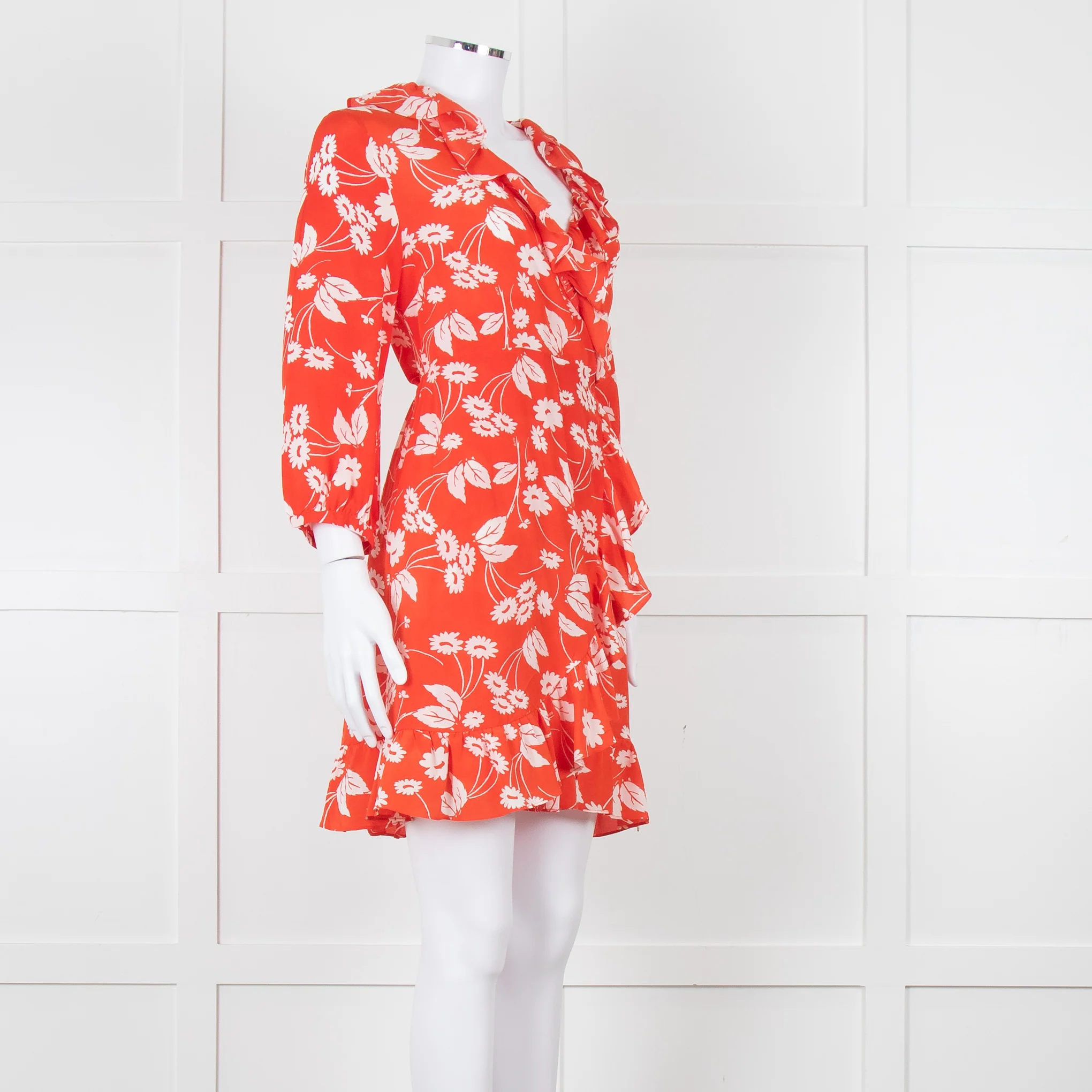 Rixo Red Floral Frilled Wrap Mini Dress - Image 8