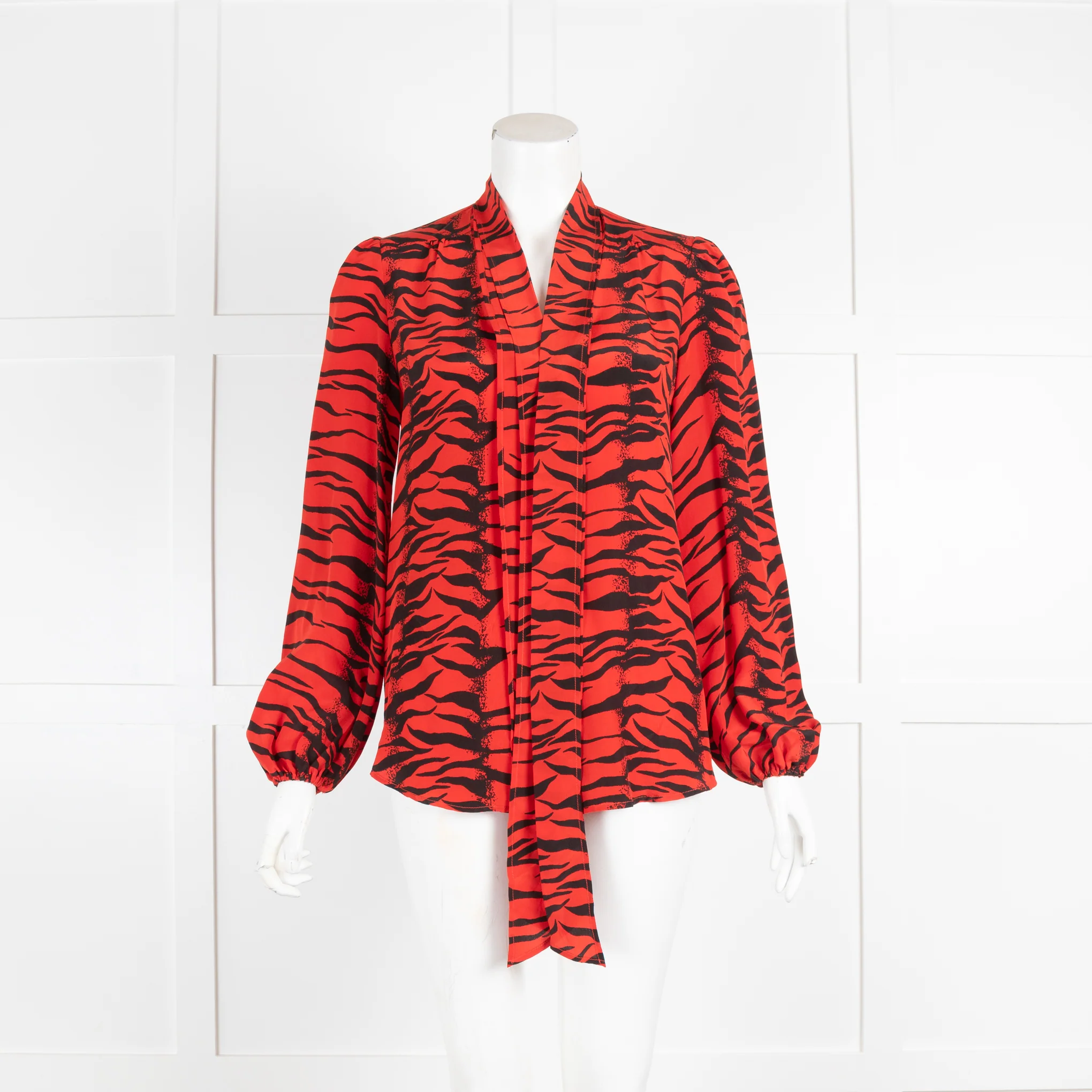 Rixo Red Zebra Tie Neck Blouse