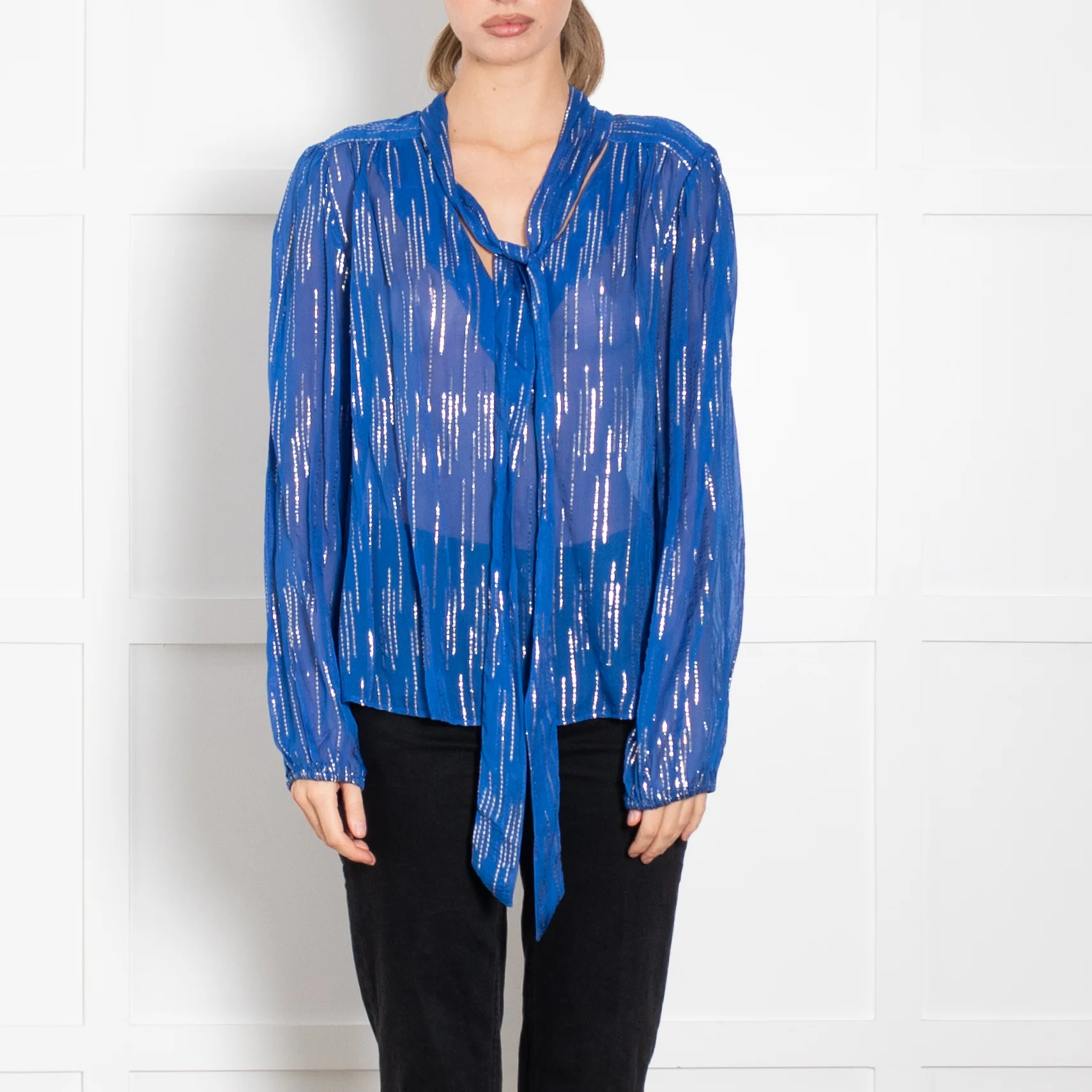 Rixo Royal Blue Raindrop Top With Gold Thread Detail - Image 2