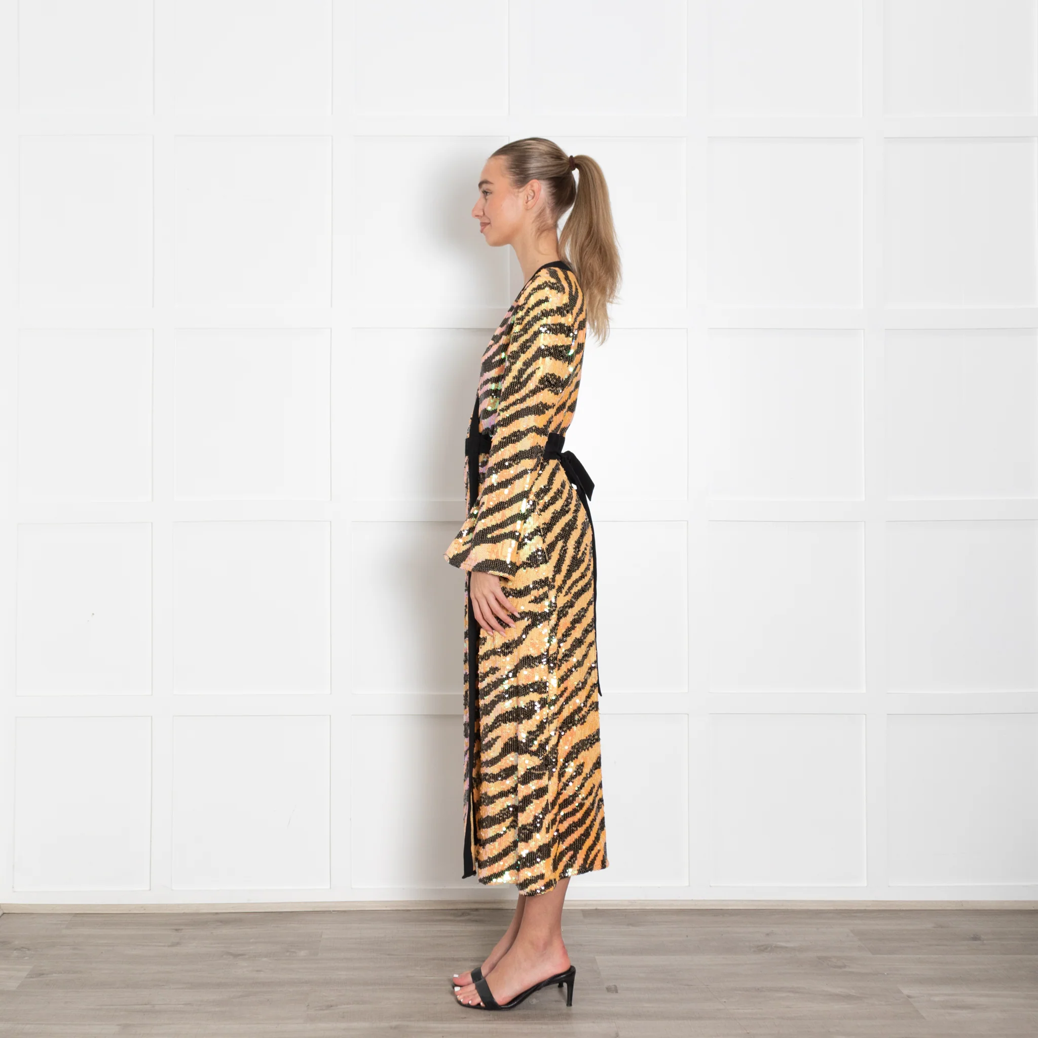 Rixo Tiger Print Sequin Wrap Dress - Image 4