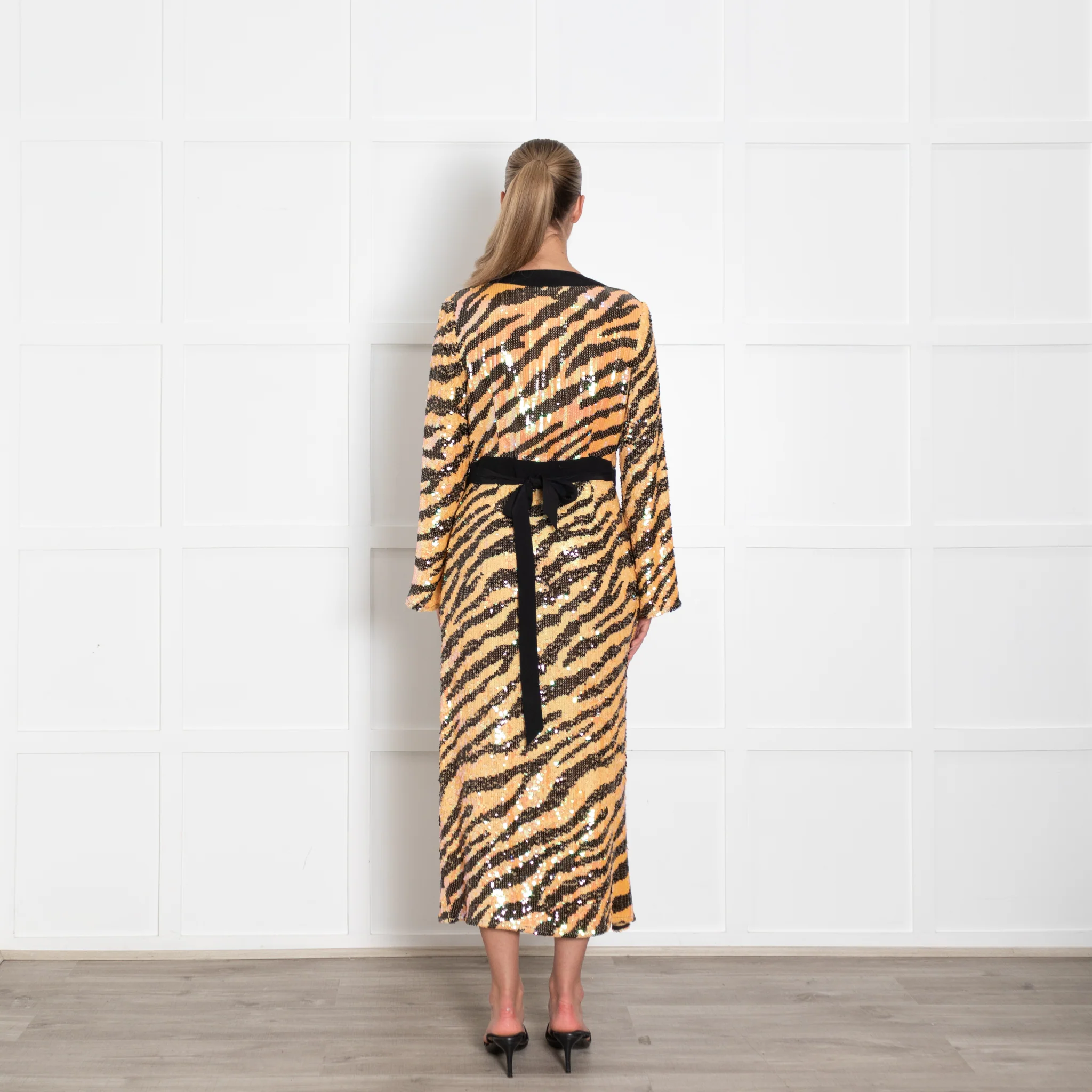 Rixo Tiger Print Sequin Wrap Dress - Image 5