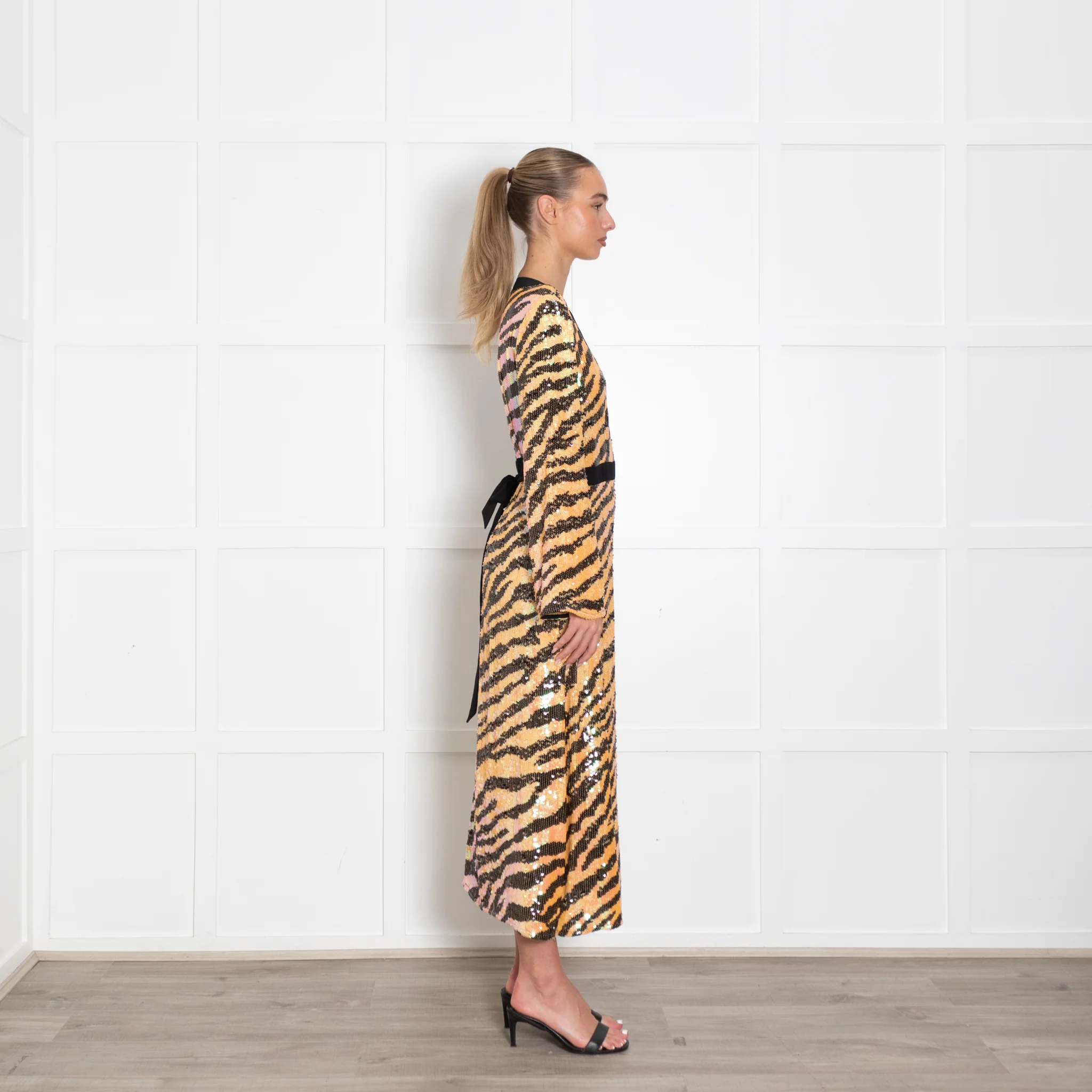 Rixo Tiger Print Sequin Wrap Dress - Image 6