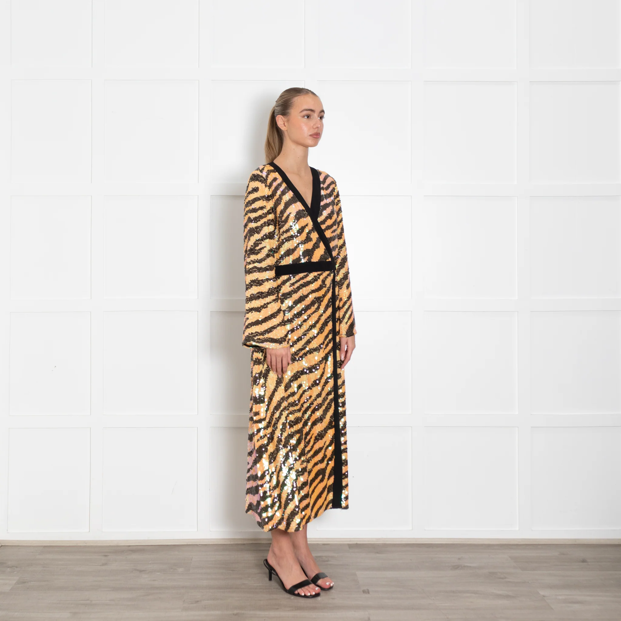 Rixo Tiger Print Sequin Wrap Dress - Image 7