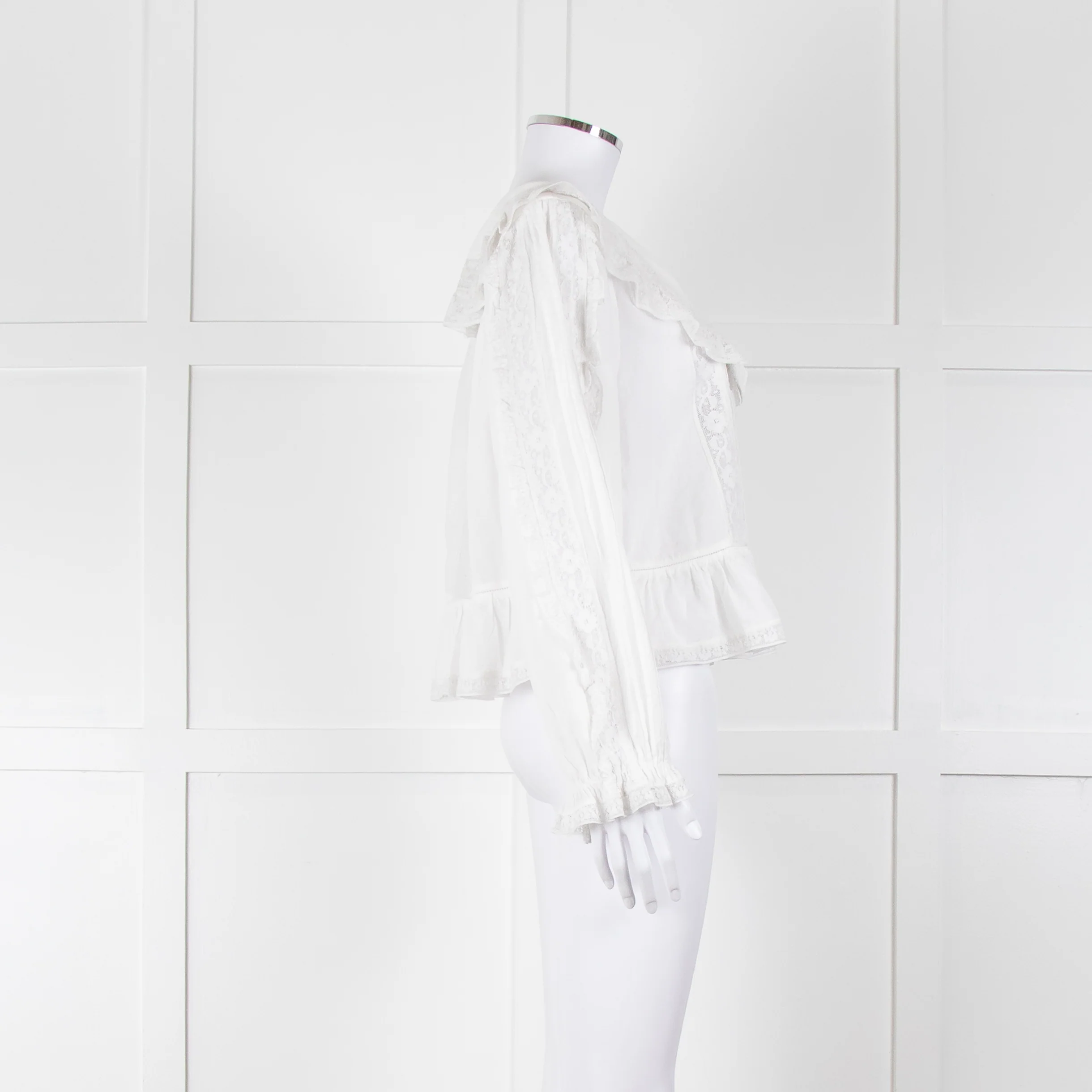 Rixo White Cotton Lace Trim large Collared Blouse - Image 3