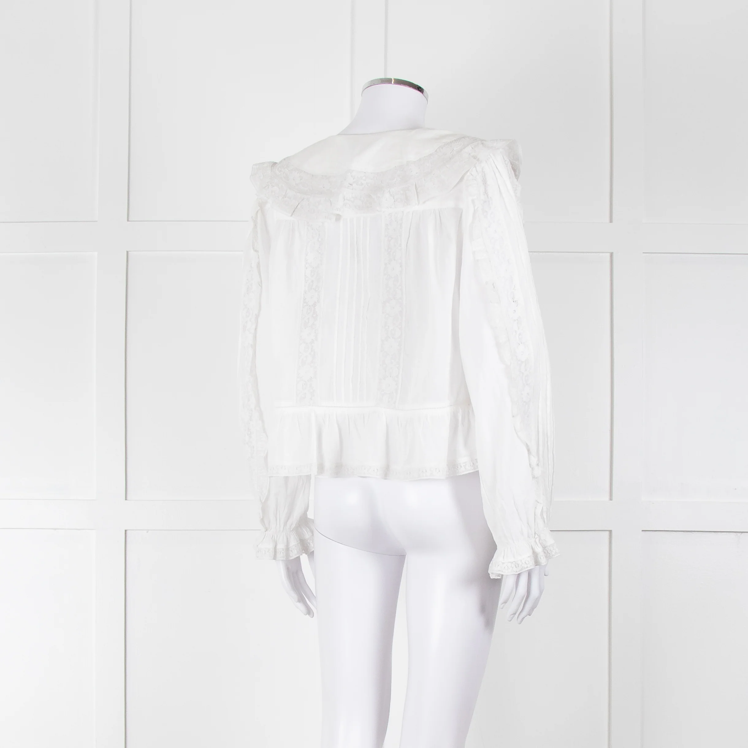 Rixo White Cotton Lace Trim large Collared Blouse - Image 4
