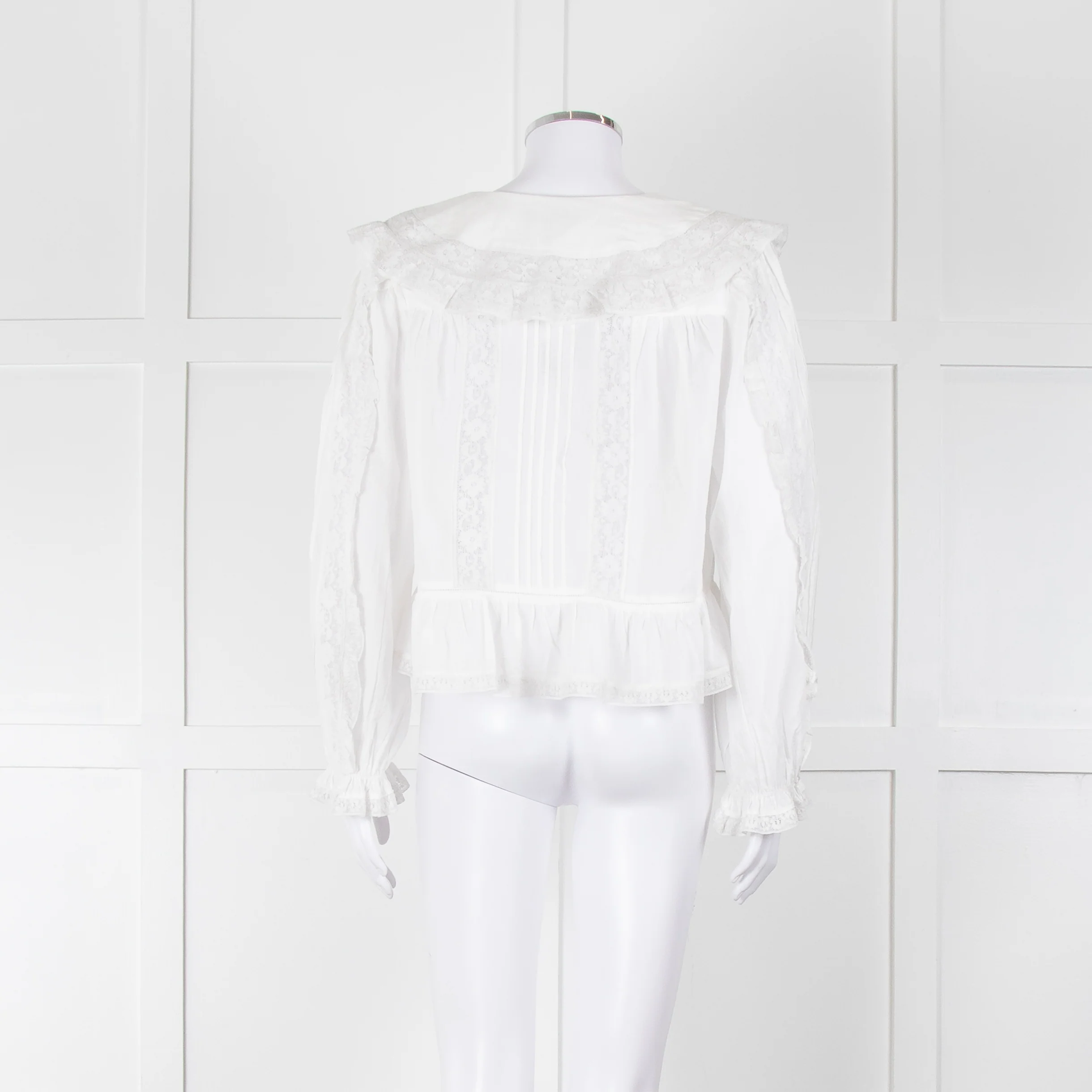 Rixo White Cotton Lace Trim large Collared Blouse - Image 5