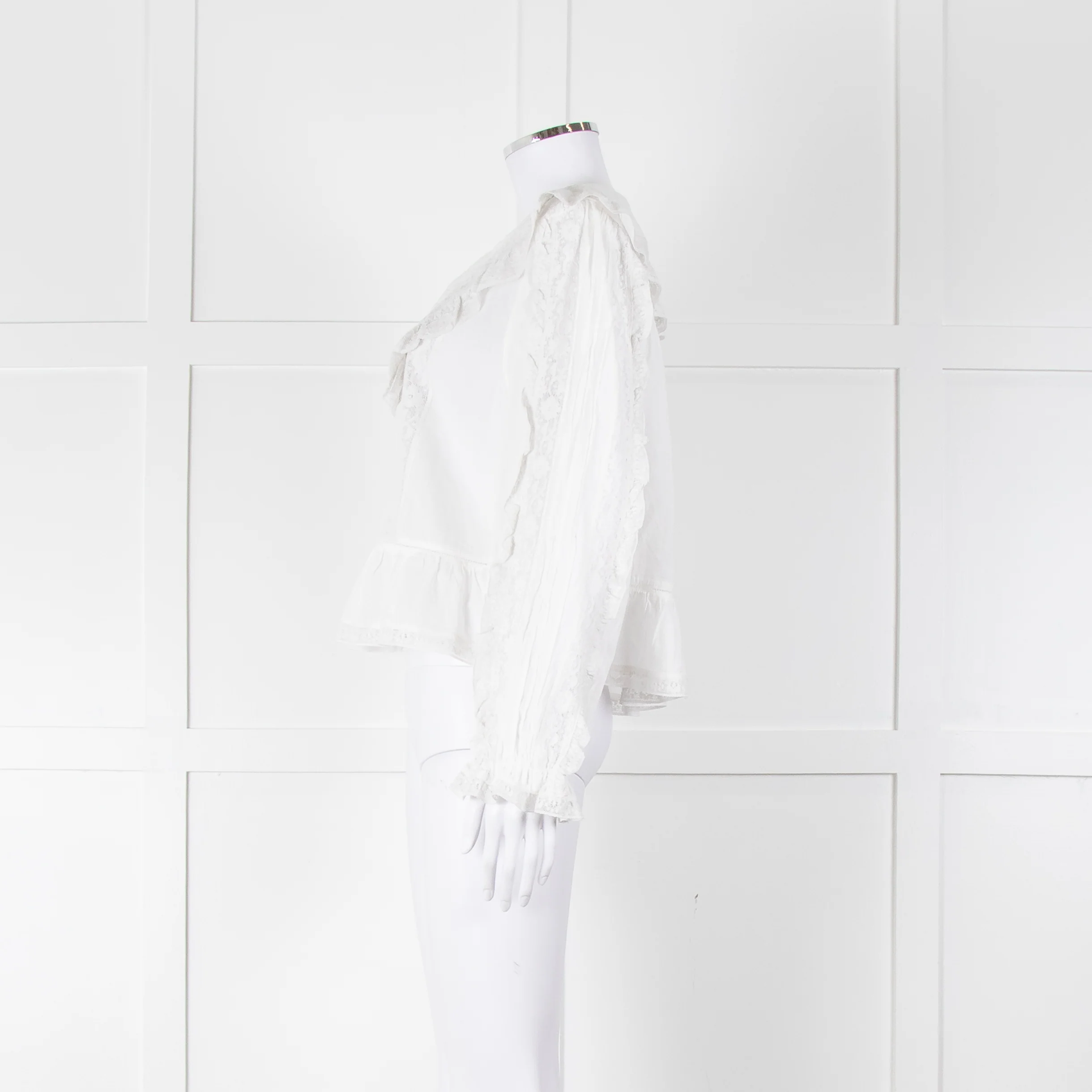 Rixo White Cotton Lace Trim large Collared Blouse - Image 7