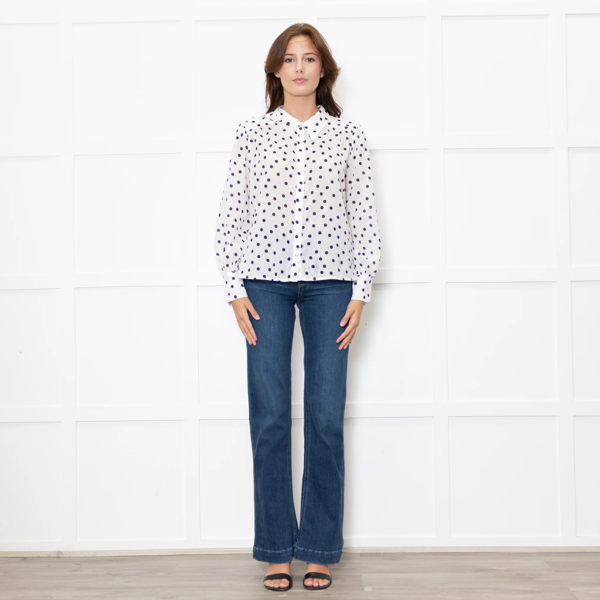 Rixo White Shirt With Black Polka Dot