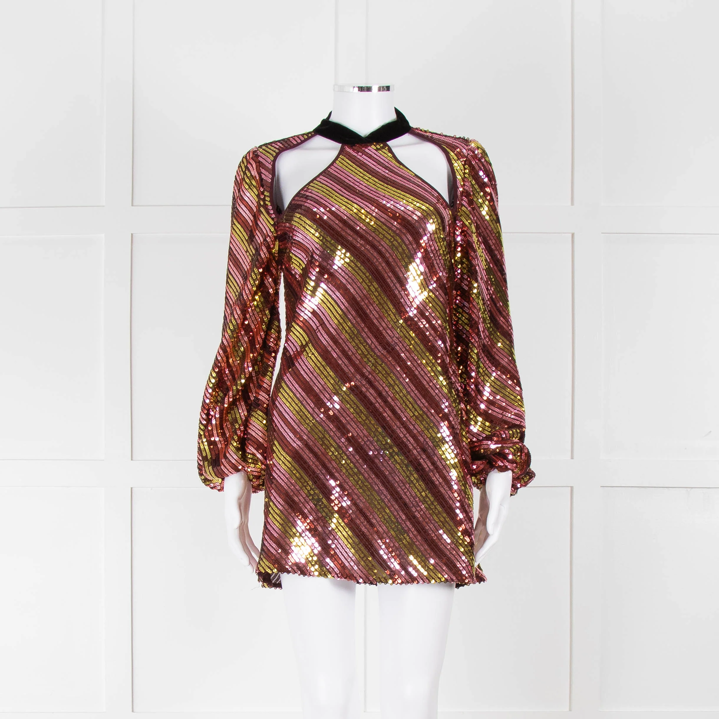 Rixo Yellow and Pink Sequin Harriet Mini Dress