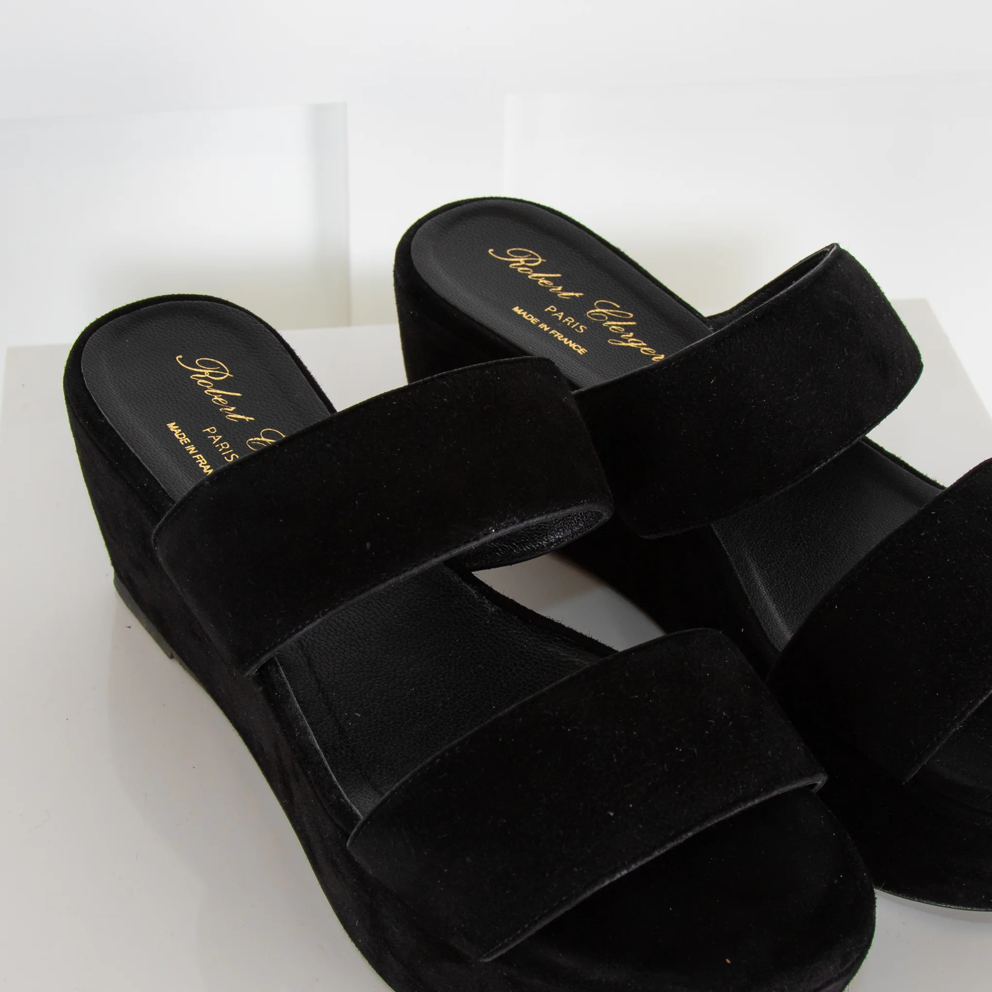 Robert Clergerie Black Wedge Suede Sandal - Image 6