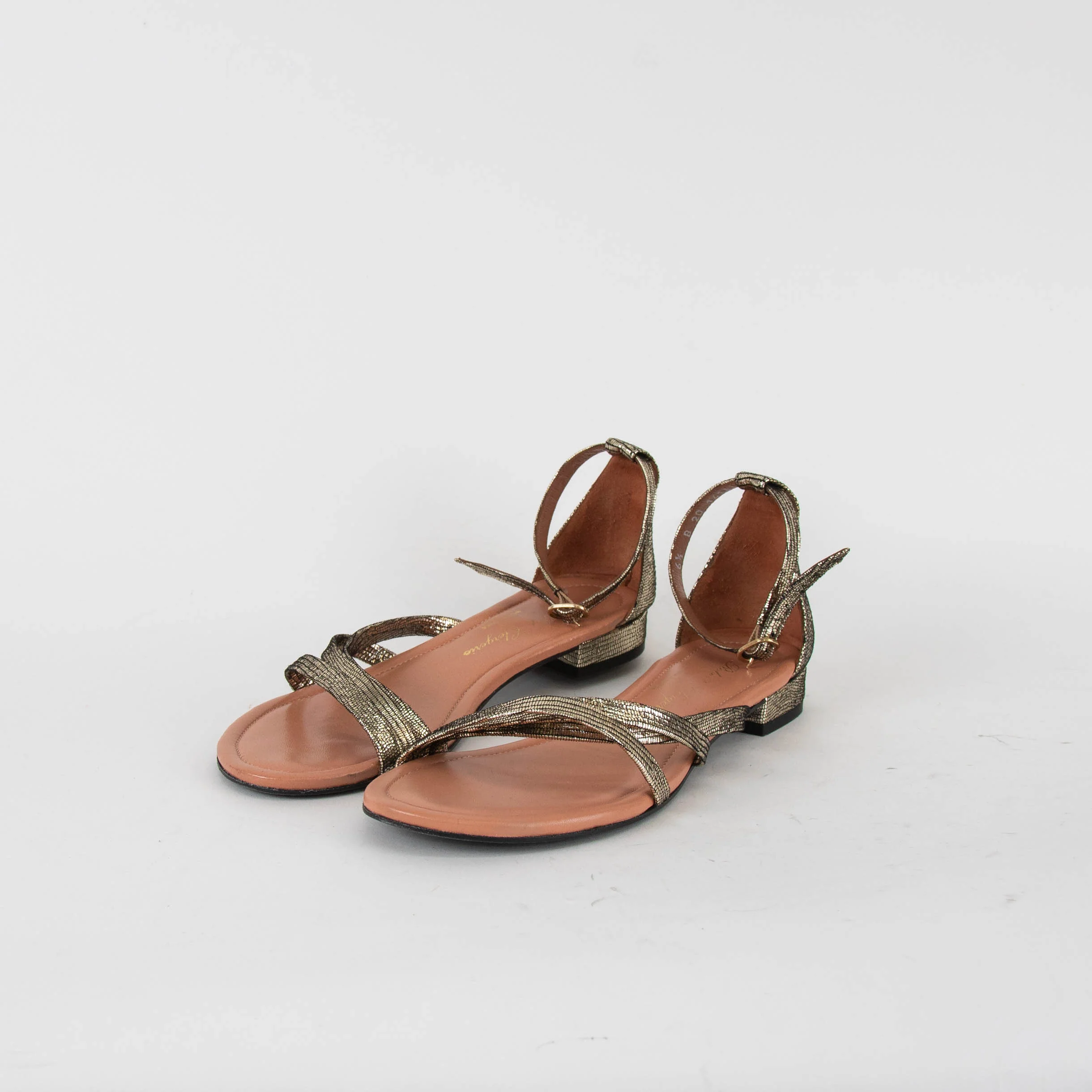 Robert Clergerie Bronze Metallic Flat Ankle Strap Sandals - Image 2