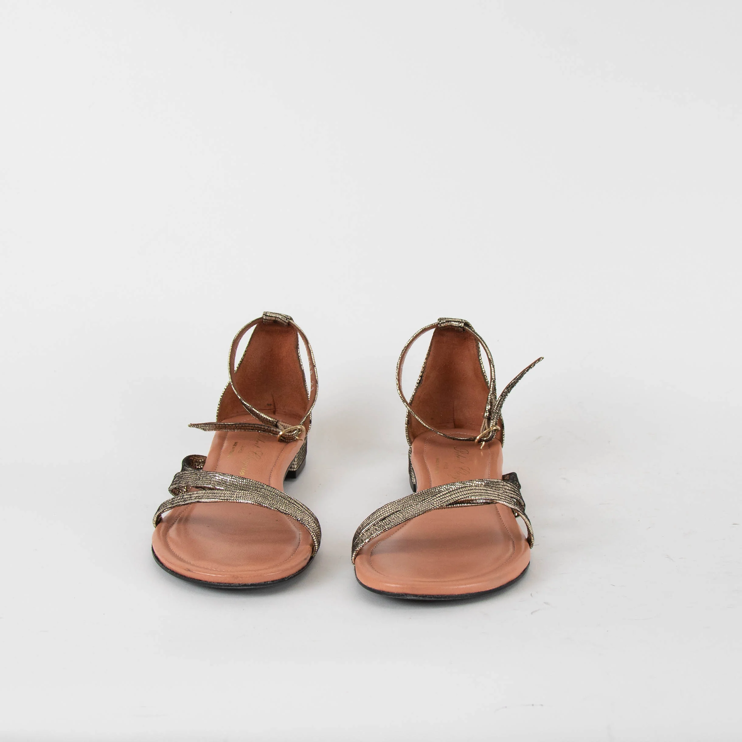 Robert Clergerie Bronze Metallic Flat Ankle Strap Sandals - Image 3