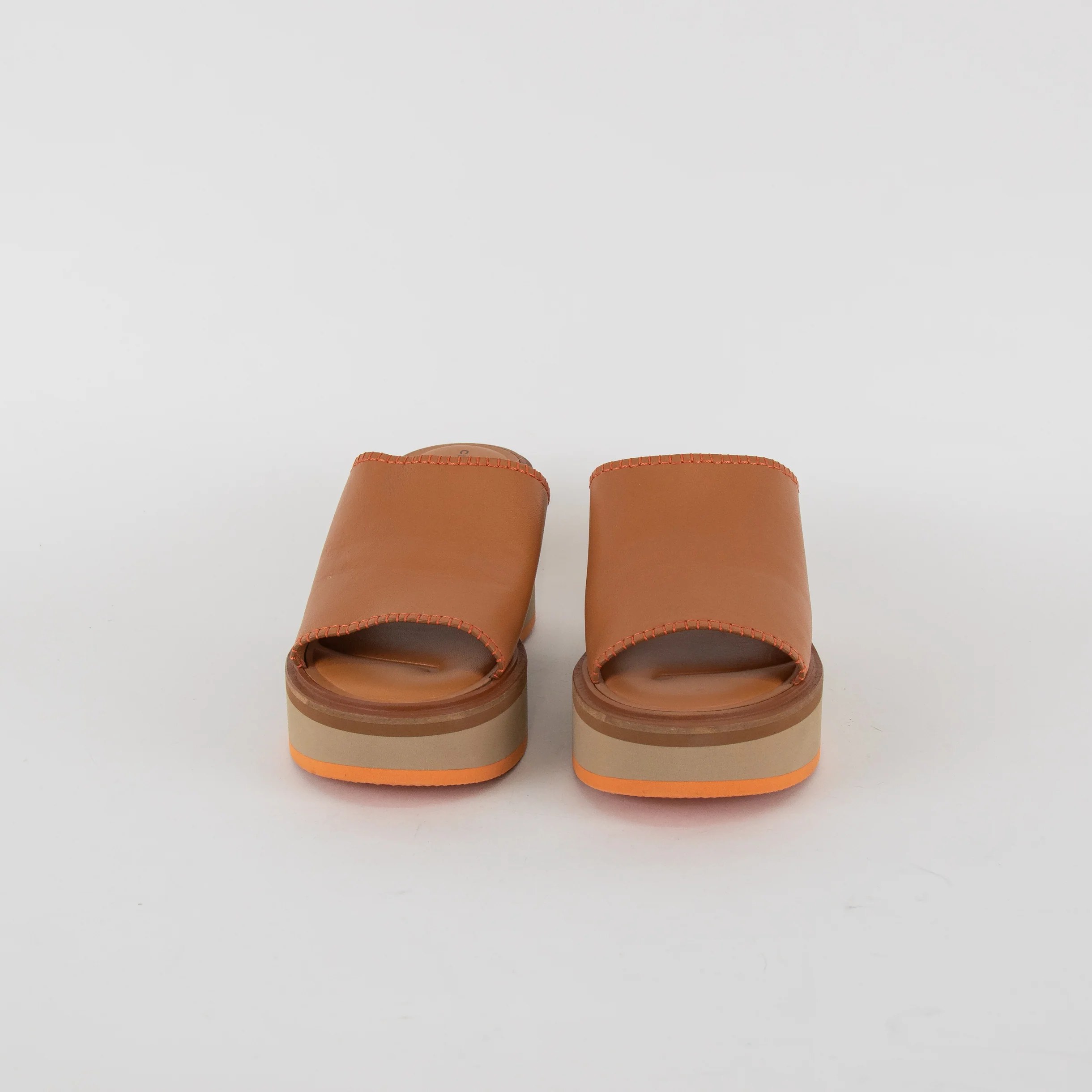Robert Clergerie Tan Platform Sandal With Orange Stitching - Image 2