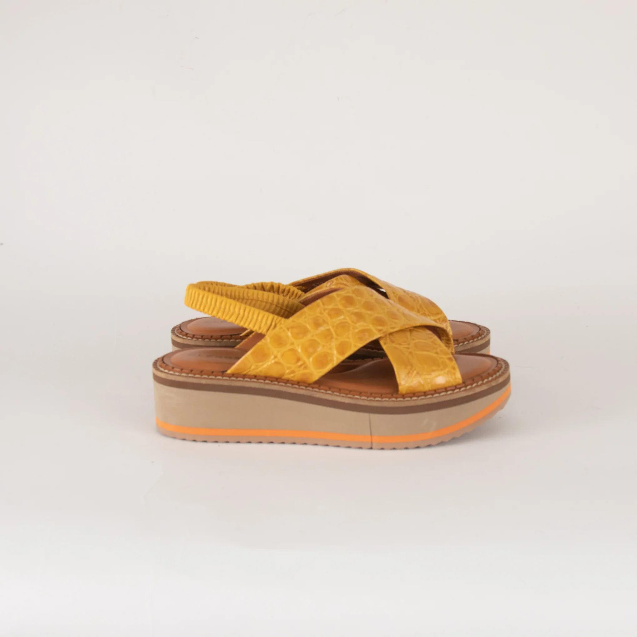 Robert Clergerie Yellow Croc Effect Platform Sandals - Image 5