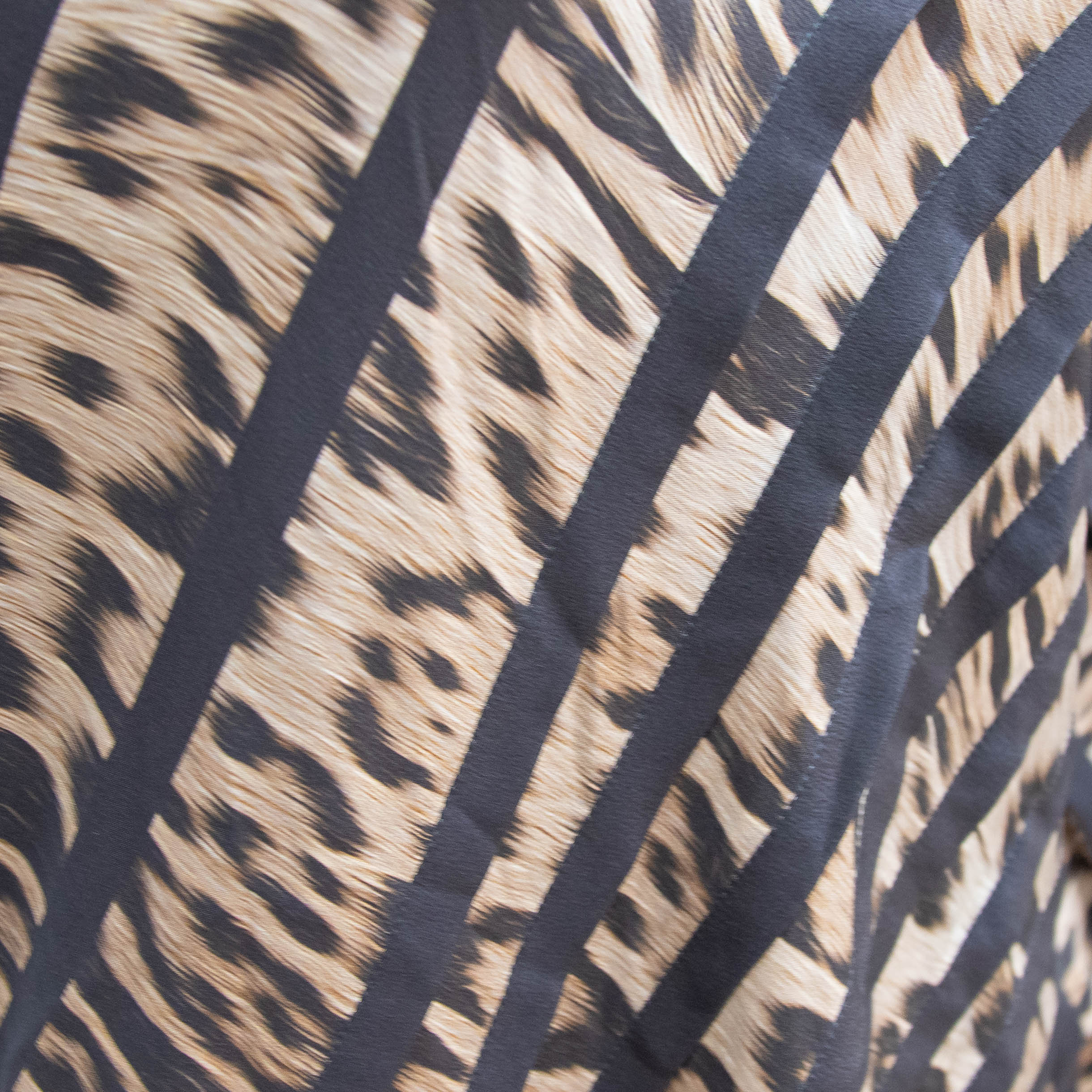 Roberto Cavalli Black Brown Animal Print Silk Long Sleeve Dress - Image 5