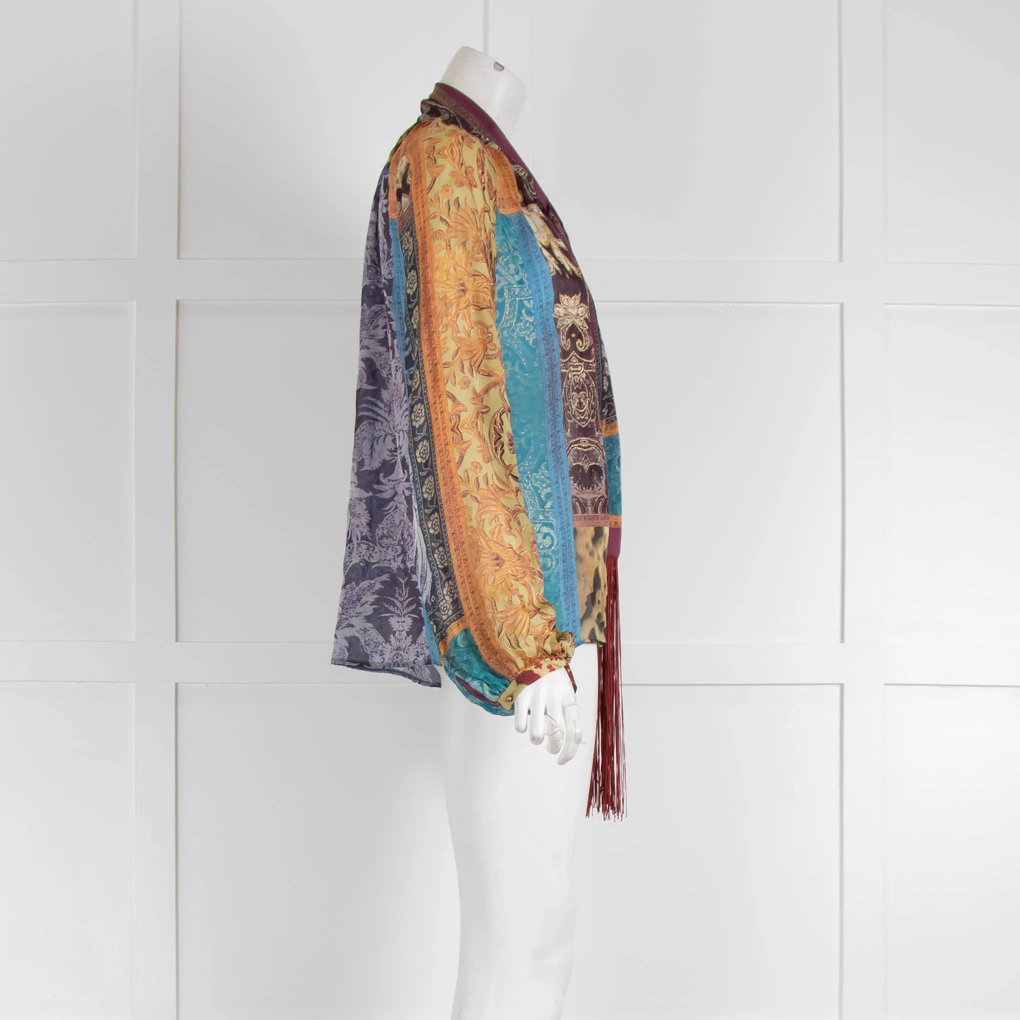 Roberto Cavalli Purple Brown Print Tassel Long Sleeve Top - Image 2