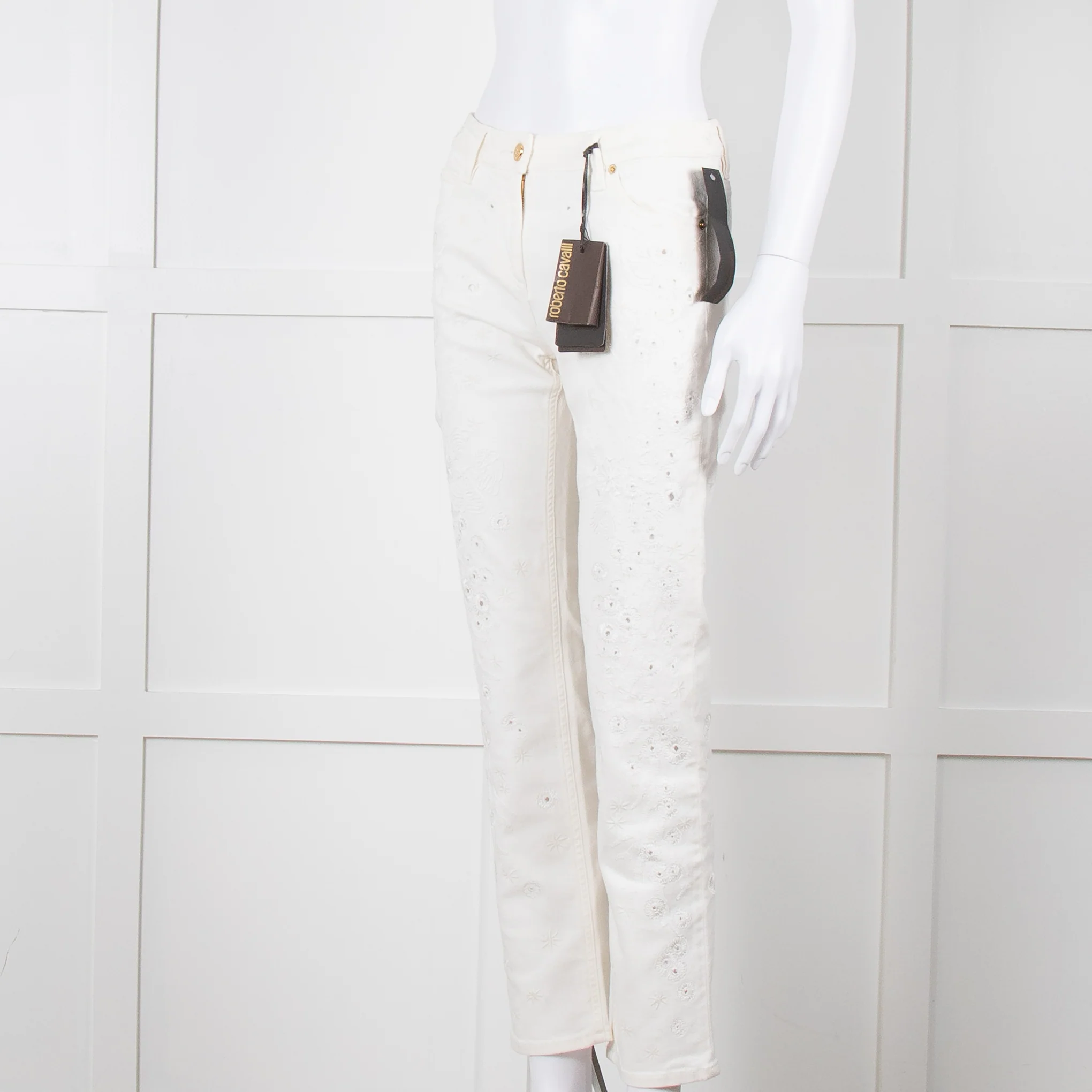Roberto Cavalli White Cotton Embroidered Jeans - Image 8