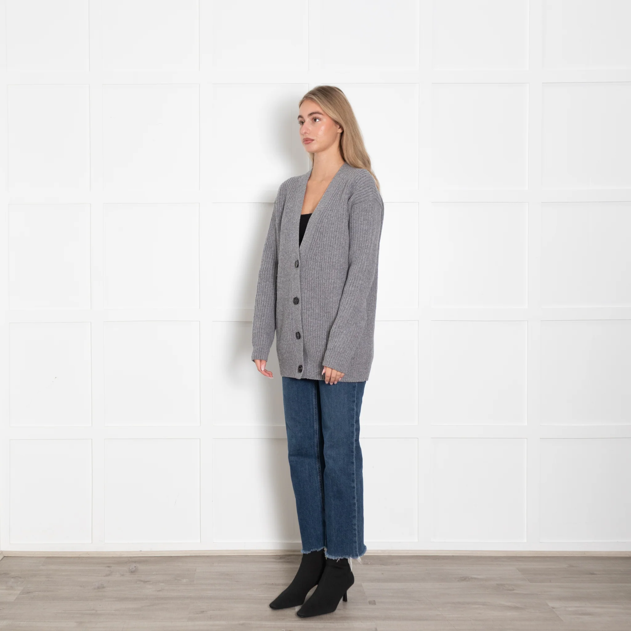 Rochas Grey Wool Oversized Cardigan - Image 3