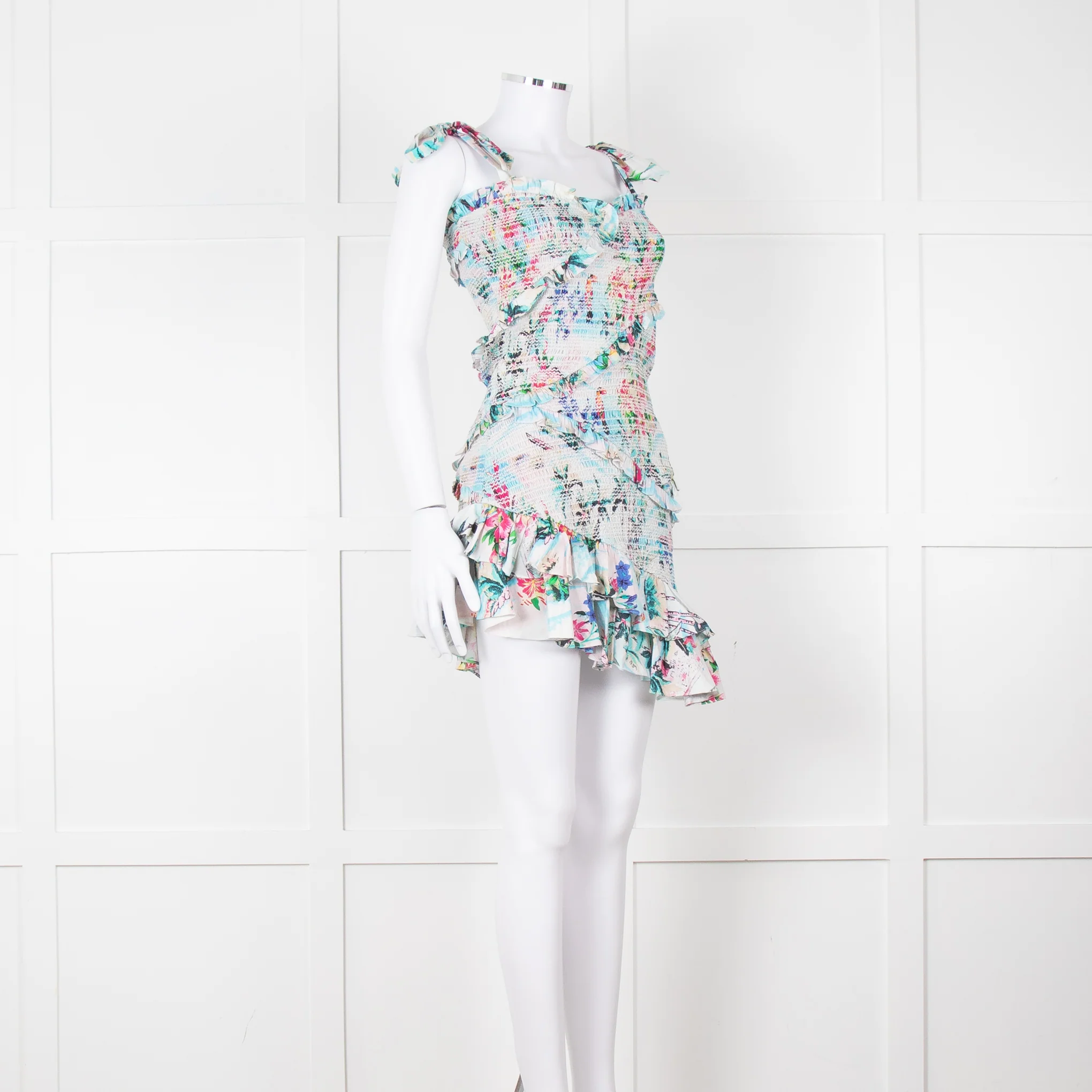 Rococo Sand Cream Multi Colour Floral Elasticated Fitted Sleeveless Mini Dress - Image 2