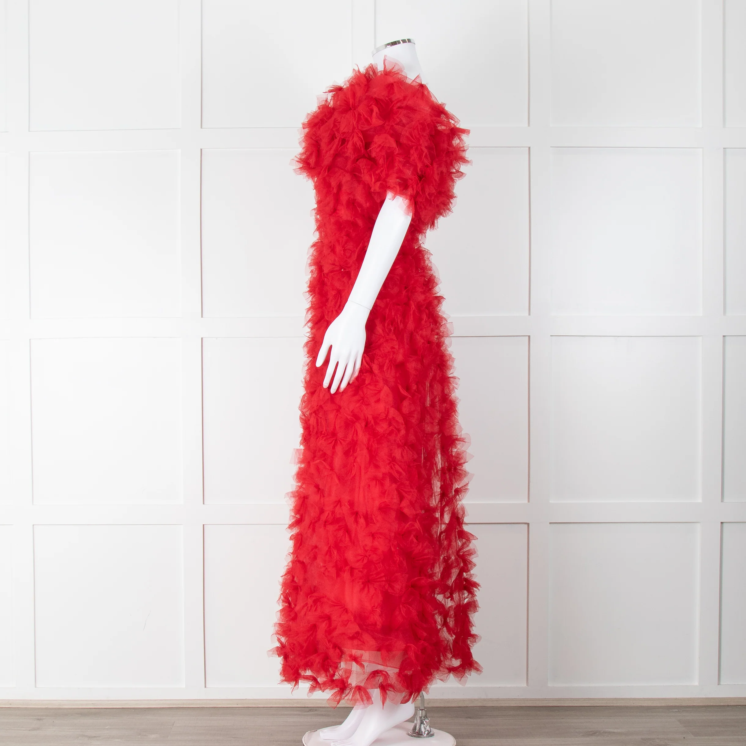 Rodarte Red Tulle Hand-Embroidered Bows Off Shoulder Gown - Image 10