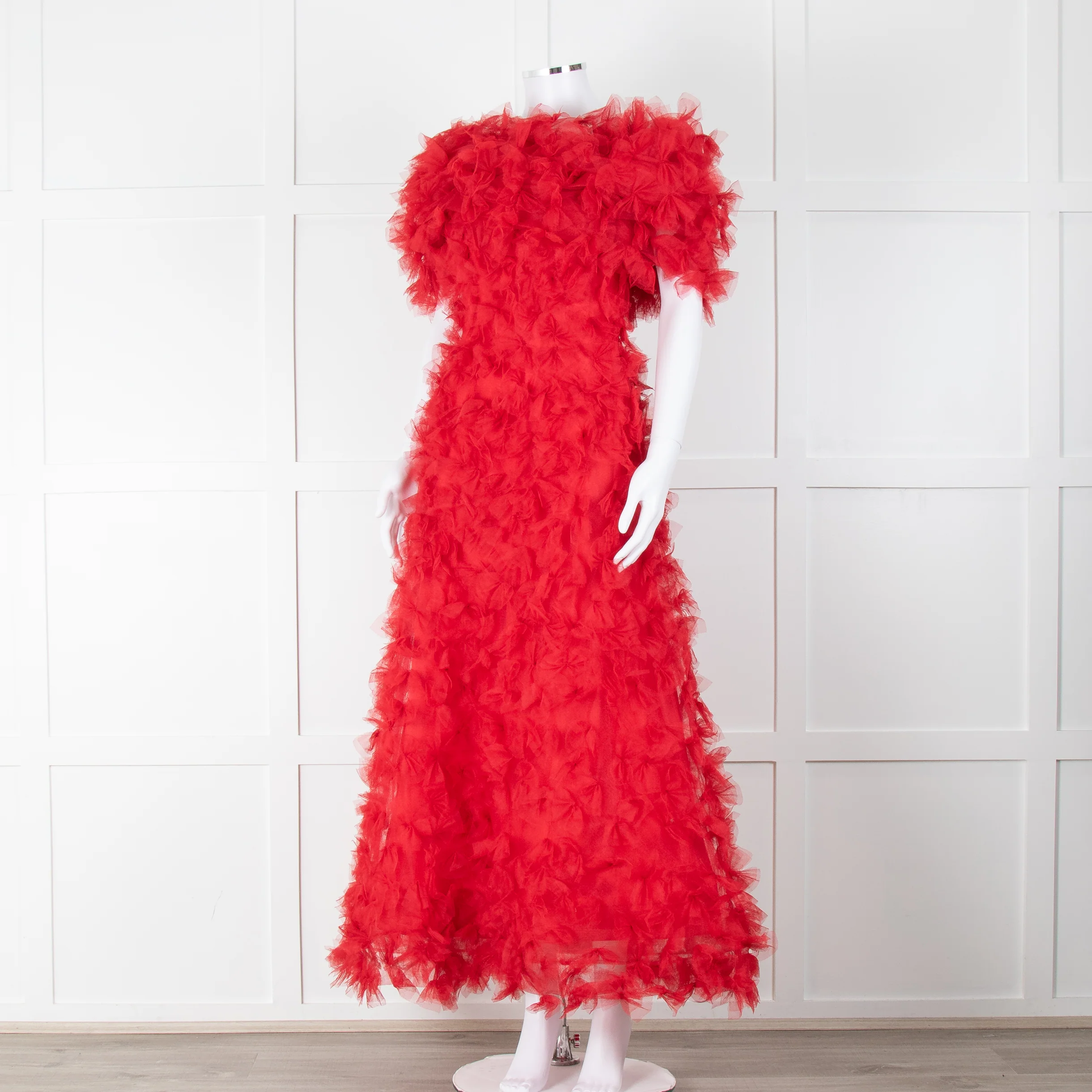 Rodarte Red Tulle Hand-Embroidered Bows Off Shoulder Gown - Image 11