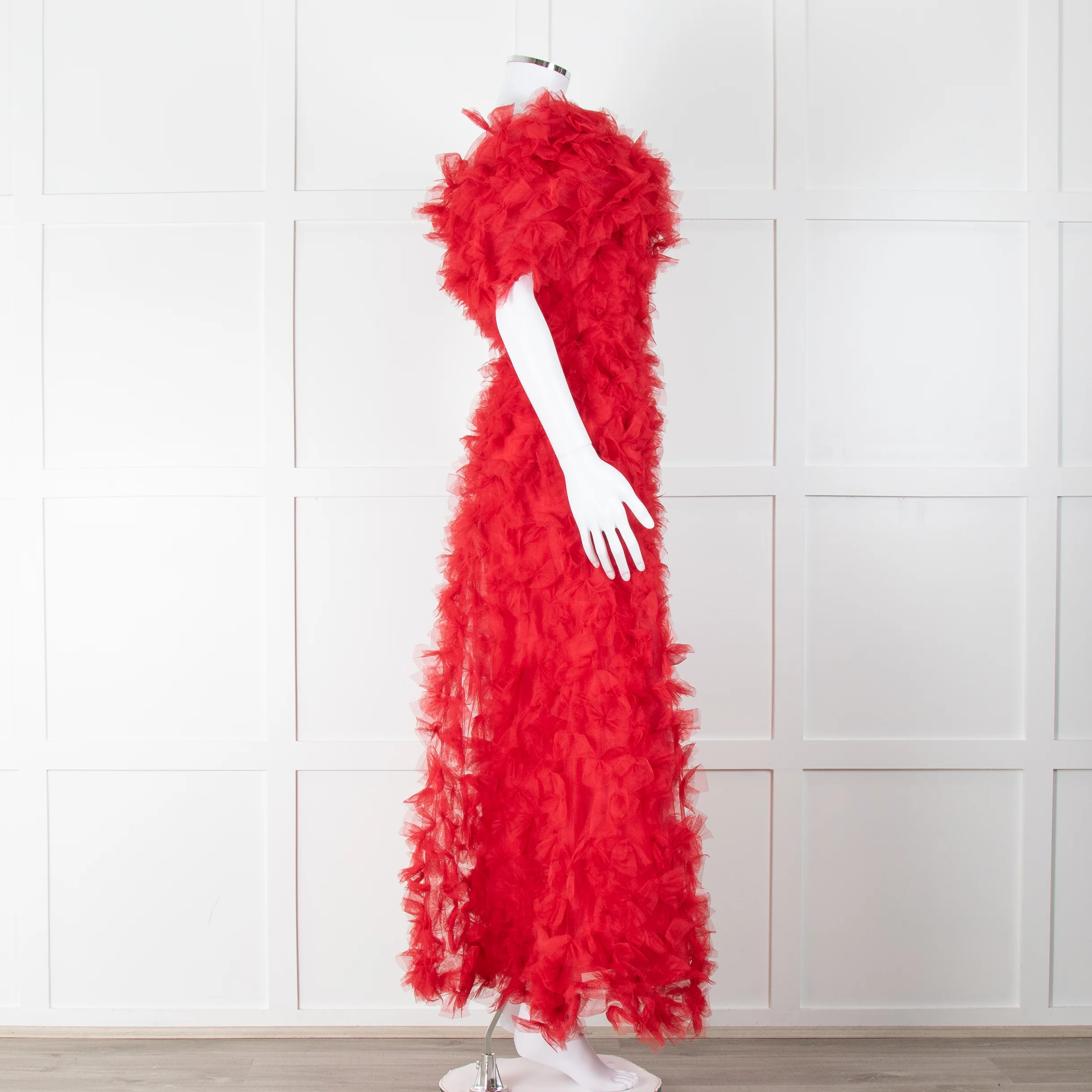 Rodarte Red Tulle Hand-Embroidered Bows Off Shoulder Gown - Image 6