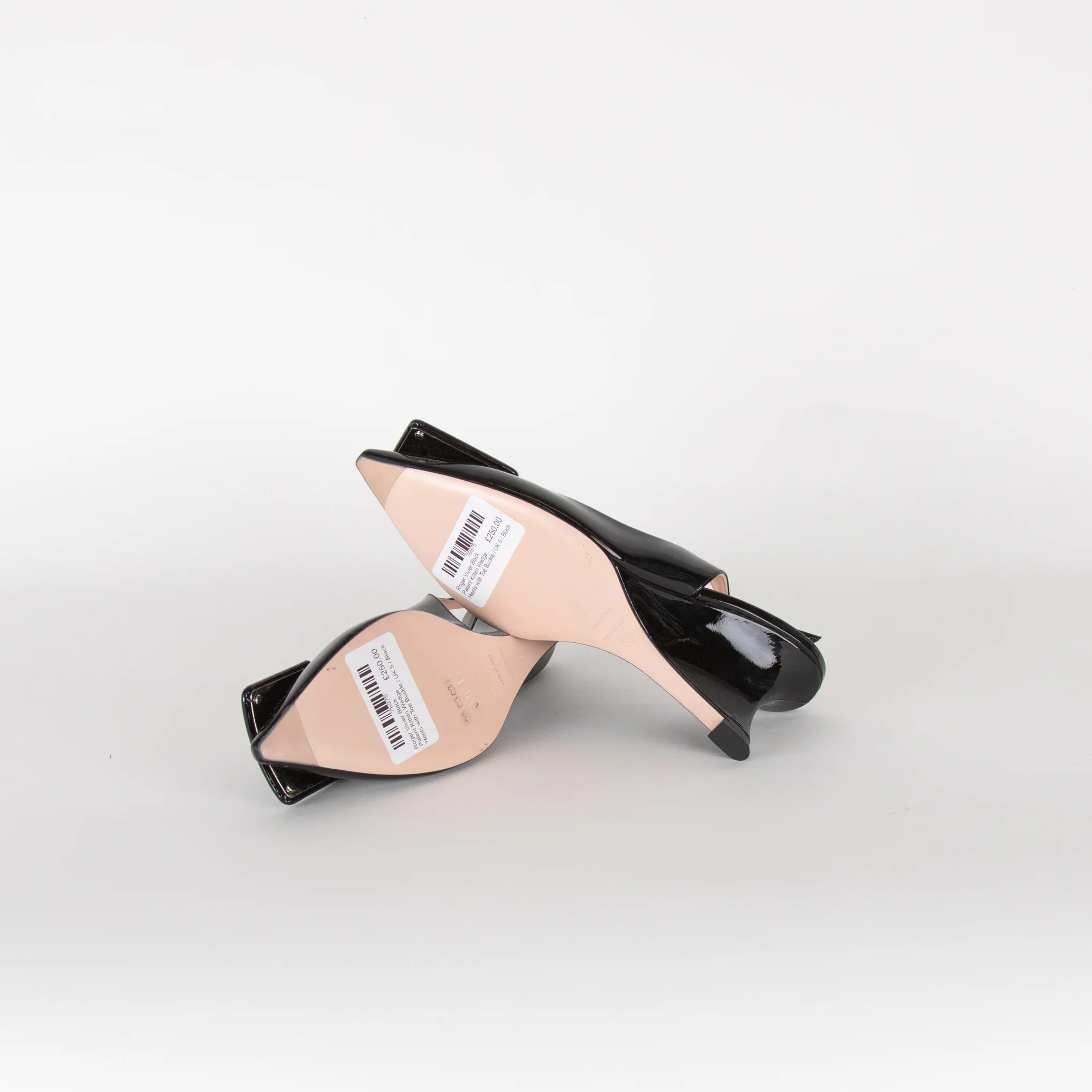 Roger Vivier Black Patent Kitten Wedge Heels with Toe Buckle - Image 6