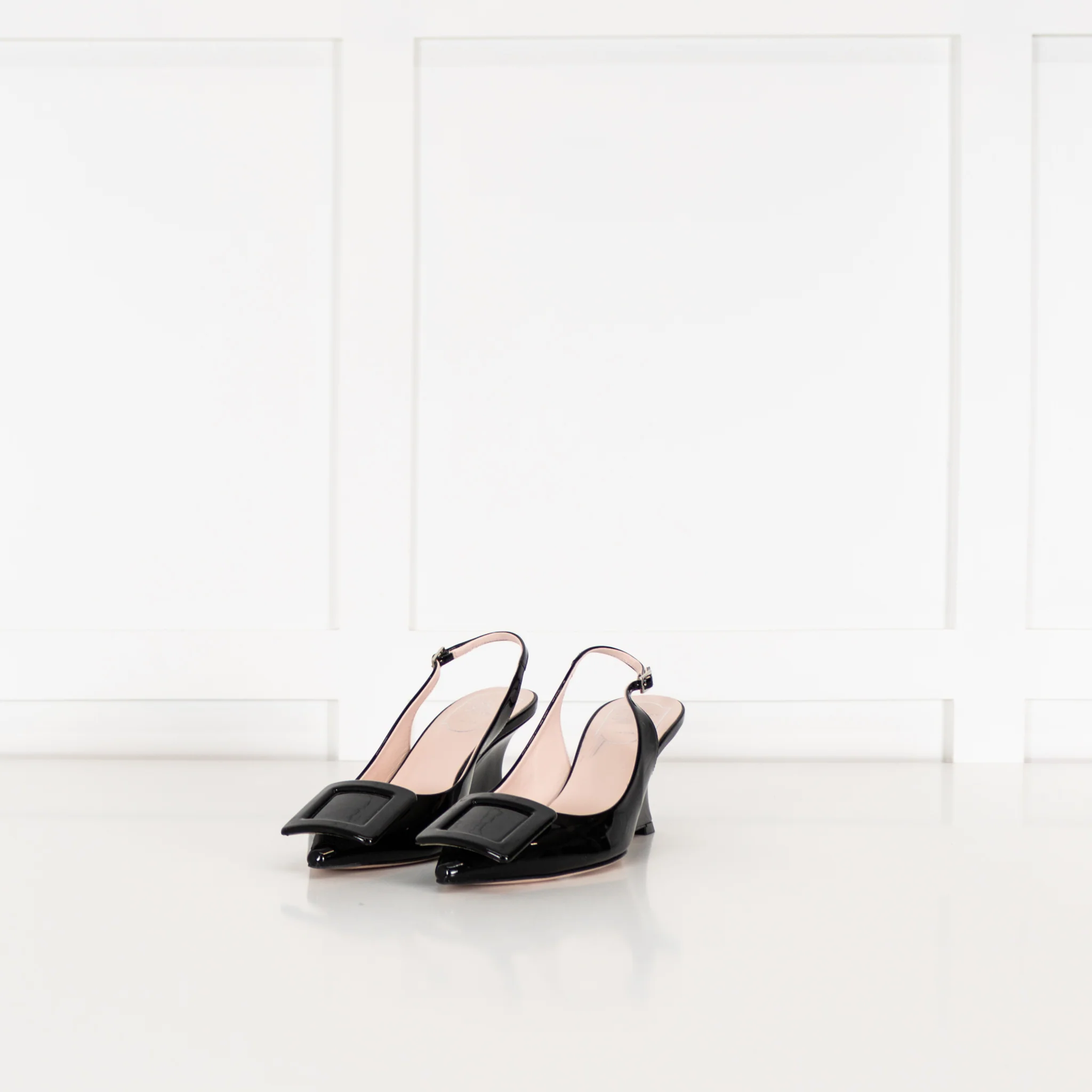 Roger Vivier Black Patent Kitten Wedge Slingback