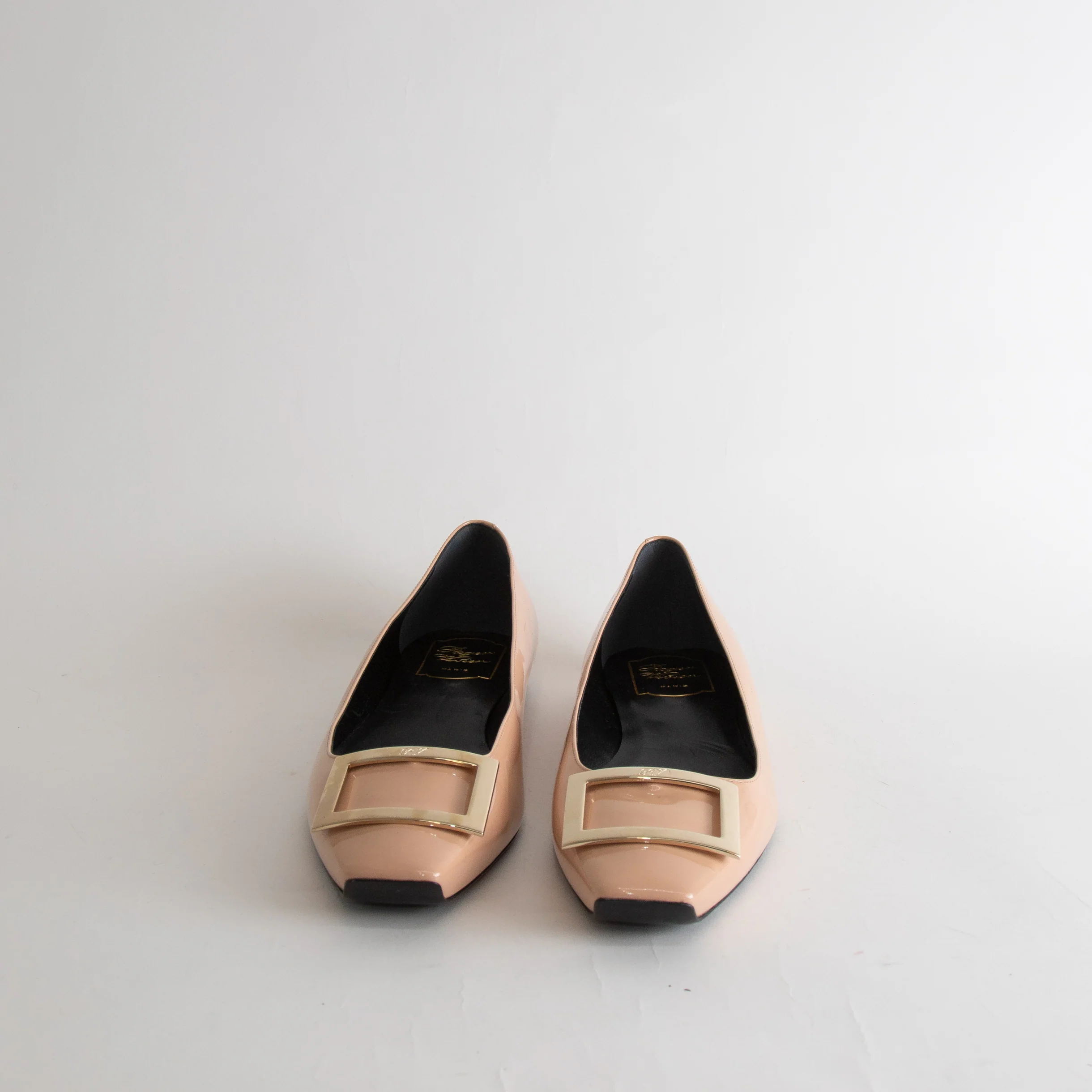 Roger Vivier Nude Patent Square Toe Buckle Detail Flats - Image 2