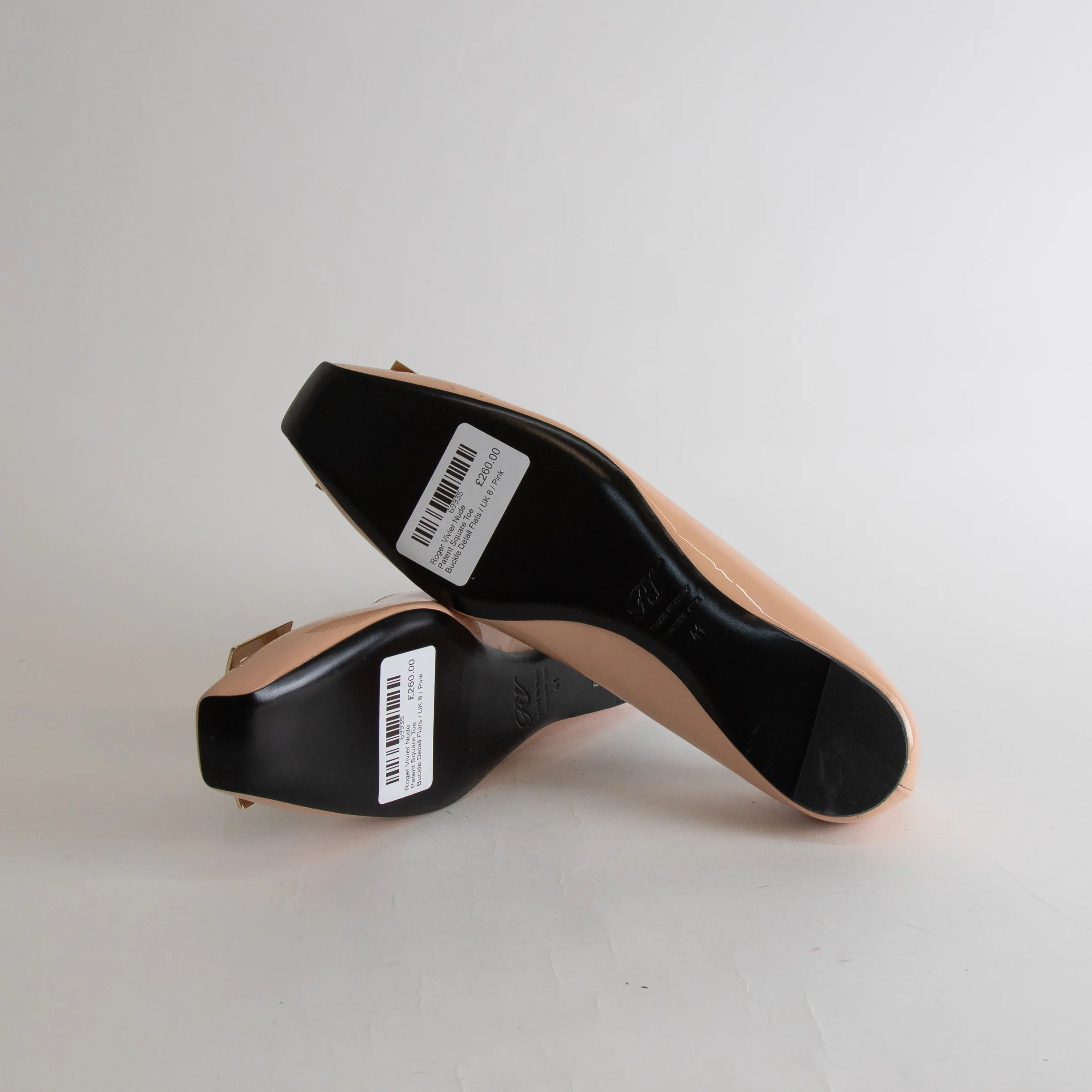 Roger Vivier Nude Patent Square Toe Buckle Detail Flats - Image 6