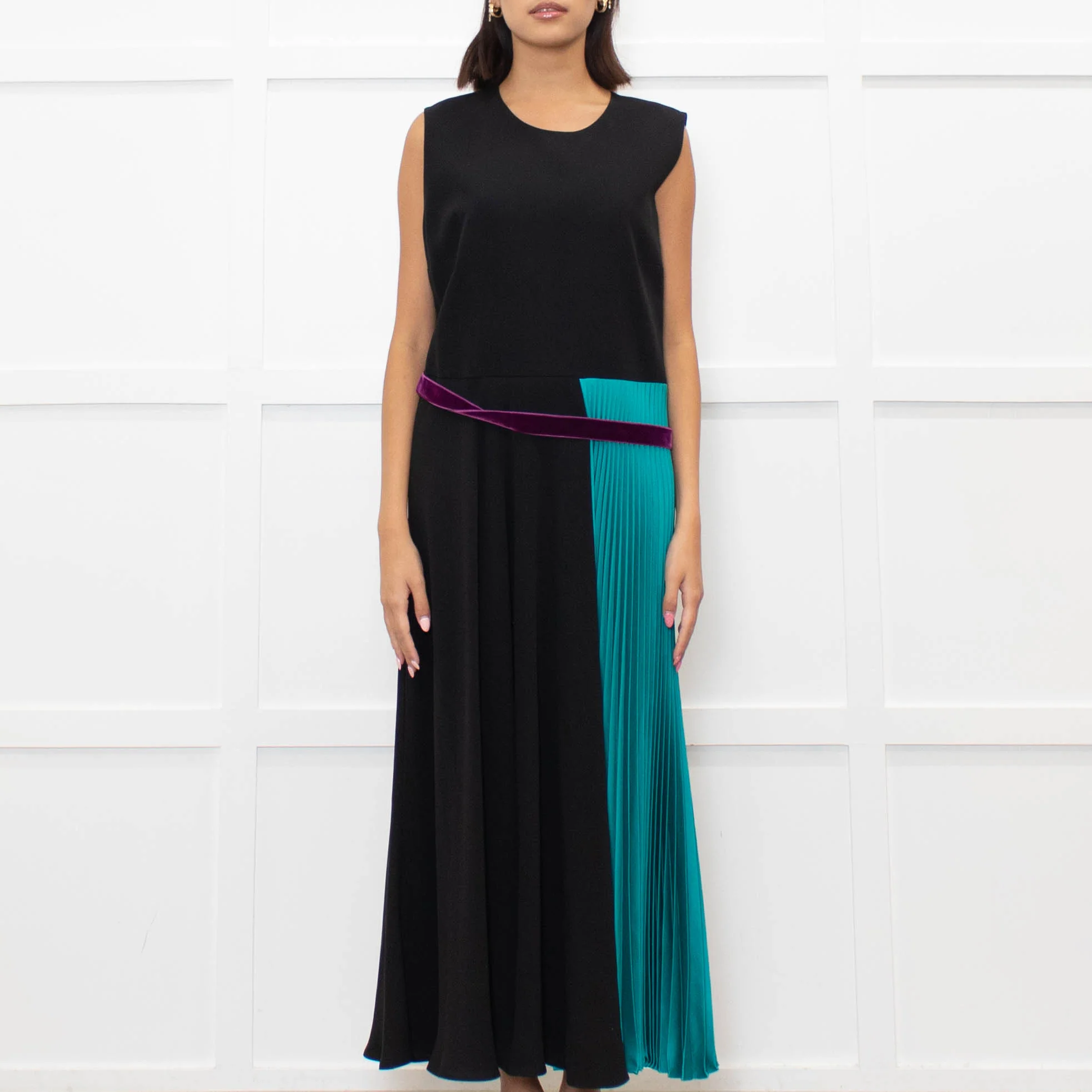 Roksanda Black Turquoise Pleat Purple Ribbon Detail Dress - Image 2