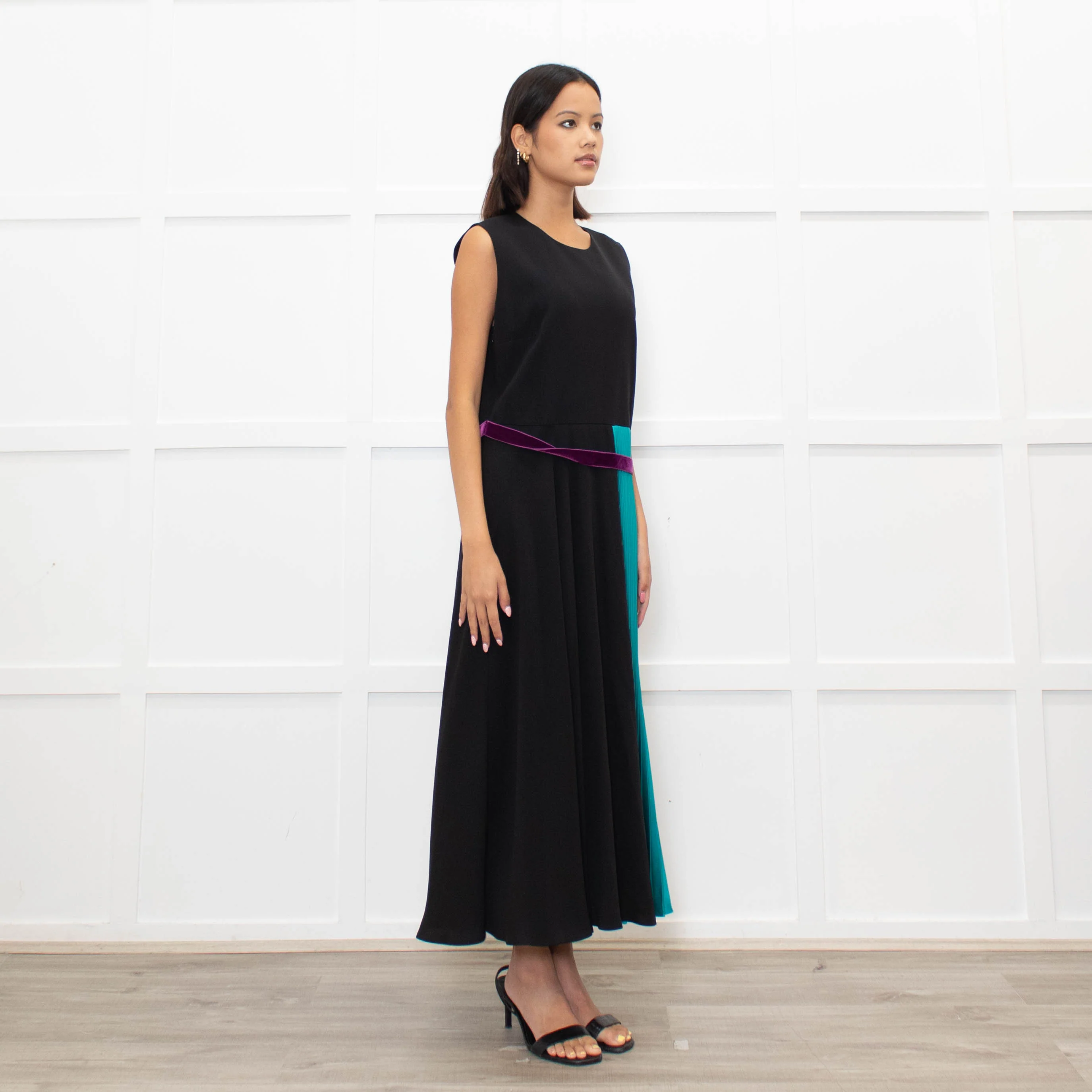 Roksanda Black Turquoise Pleat Purple Ribbon Detail Dress - Image 3