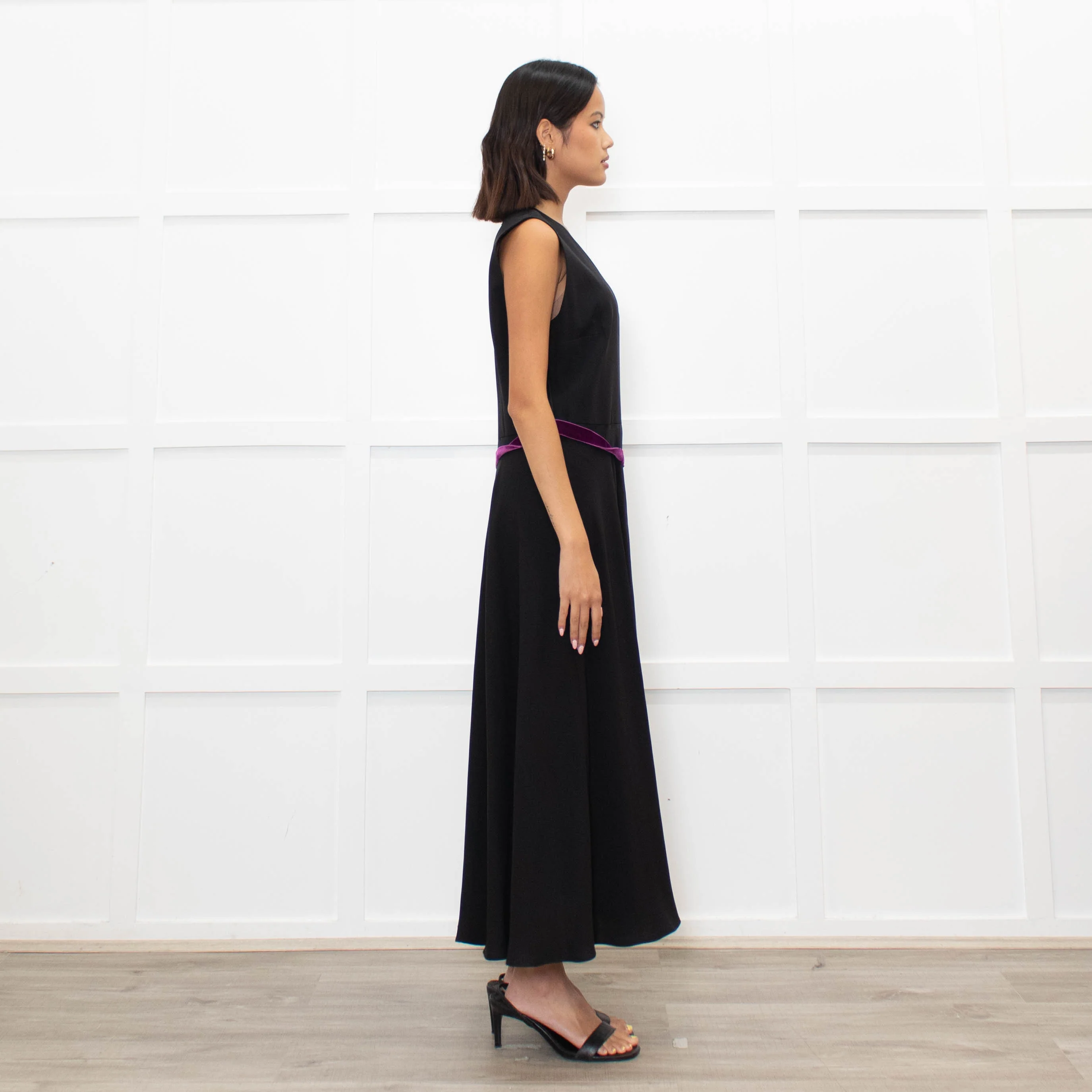 Roksanda Black Turquoise Pleat Purple Ribbon Detail Dress - Image 4