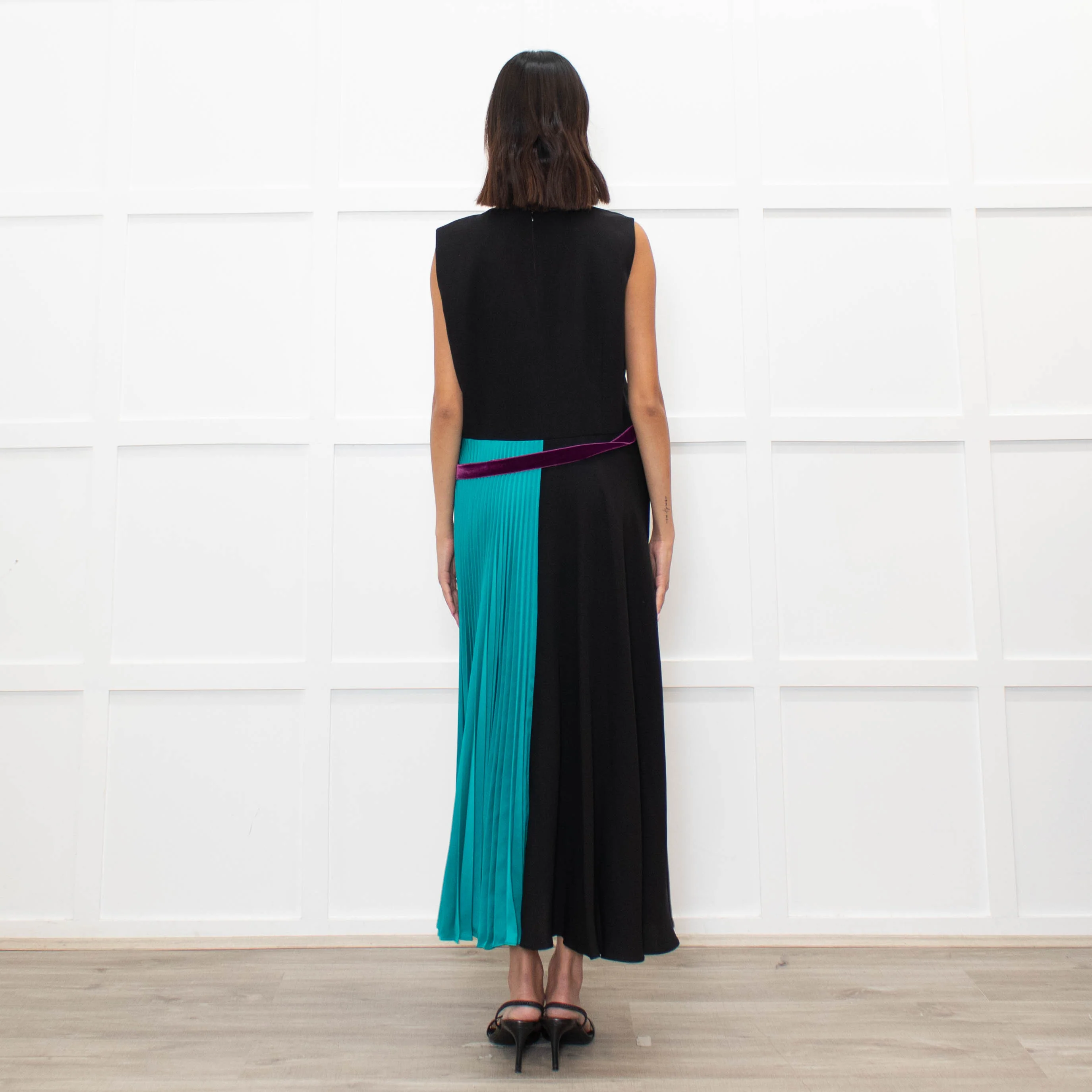 Roksanda Black Turquoise Pleat Purple Ribbon Detail Dress - Image 5