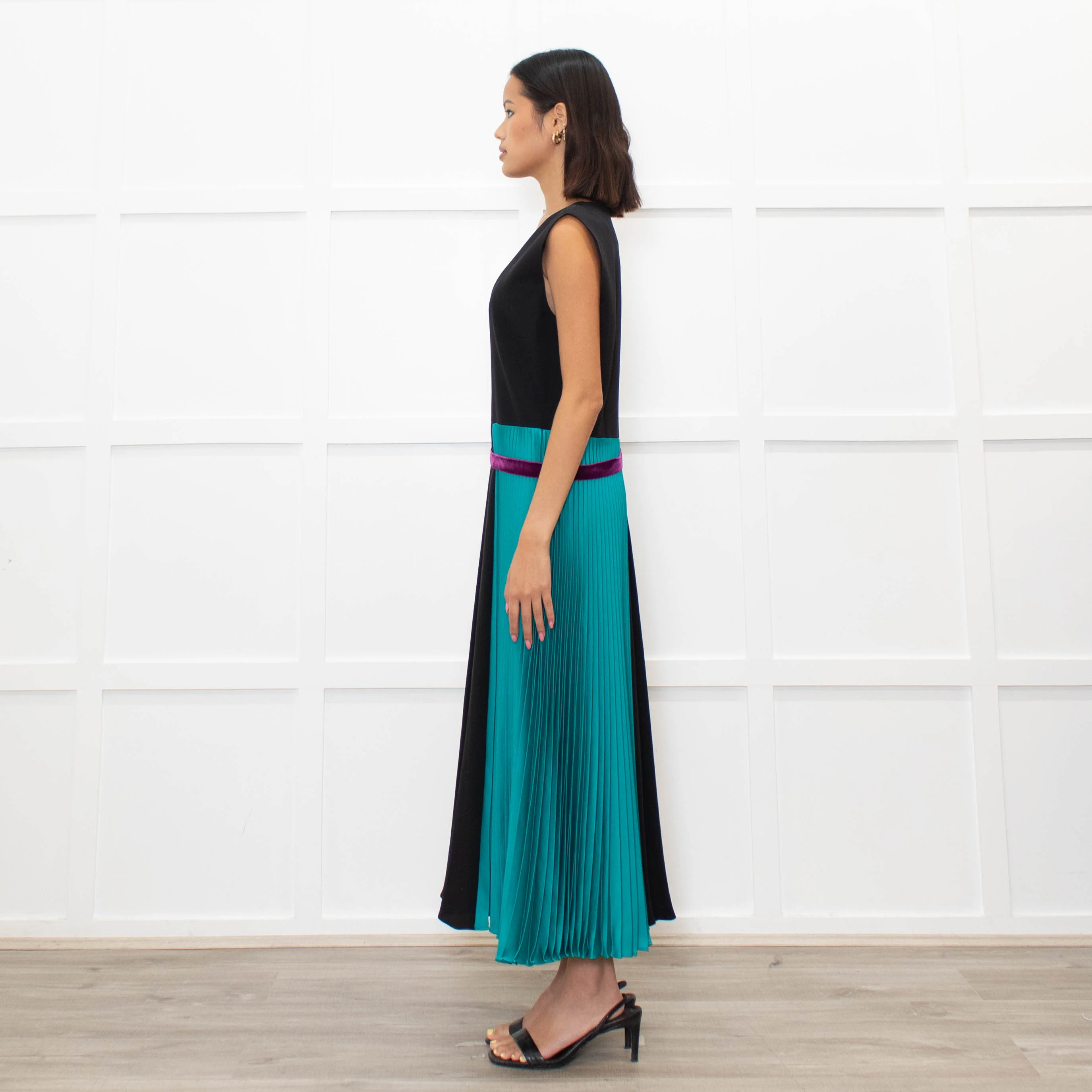 Roksanda Black Turquoise Pleat Purple Ribbon Detail Dress - Image 6