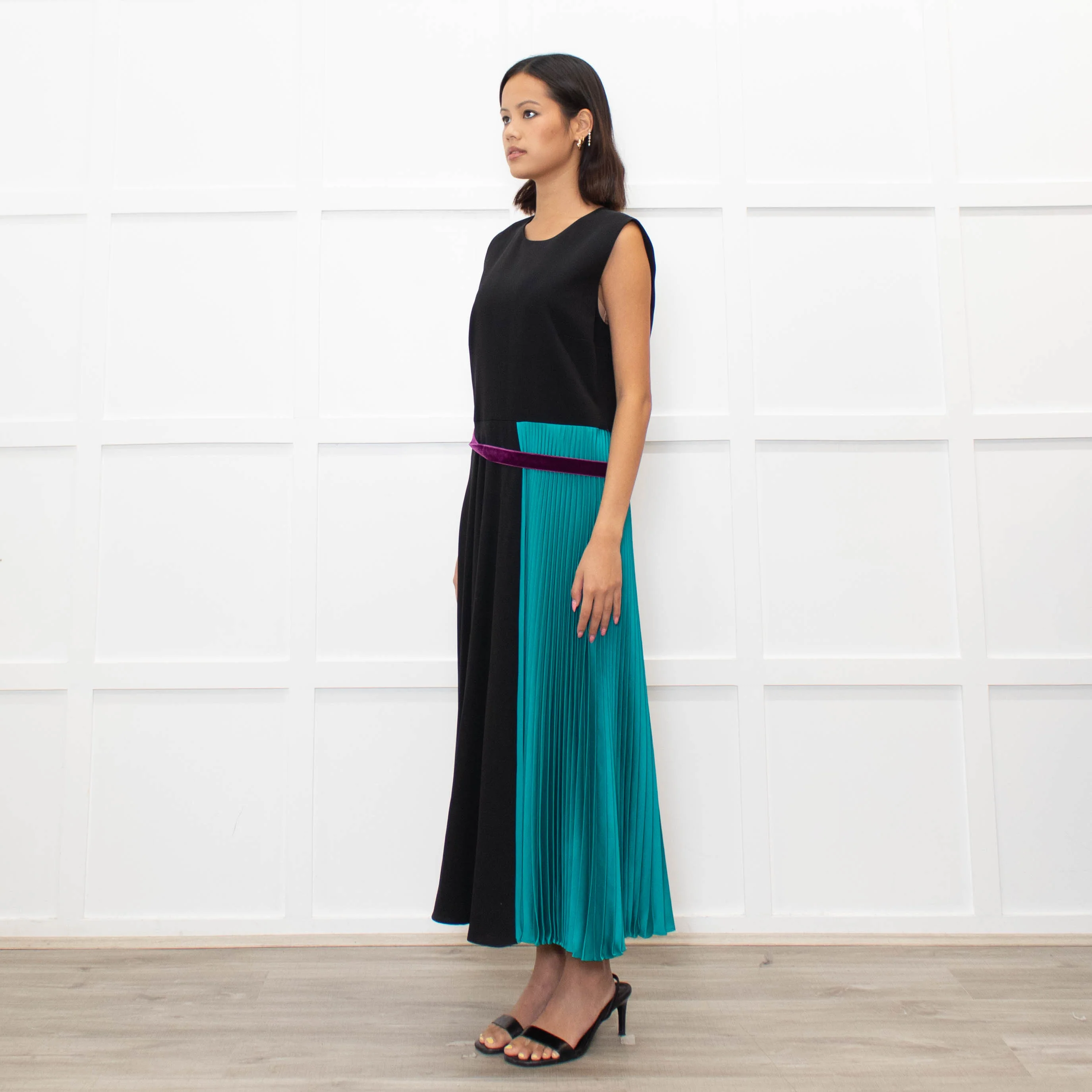 Roksanda Black Turquoise Pleat Purple Ribbon Detail Dress - Image 7