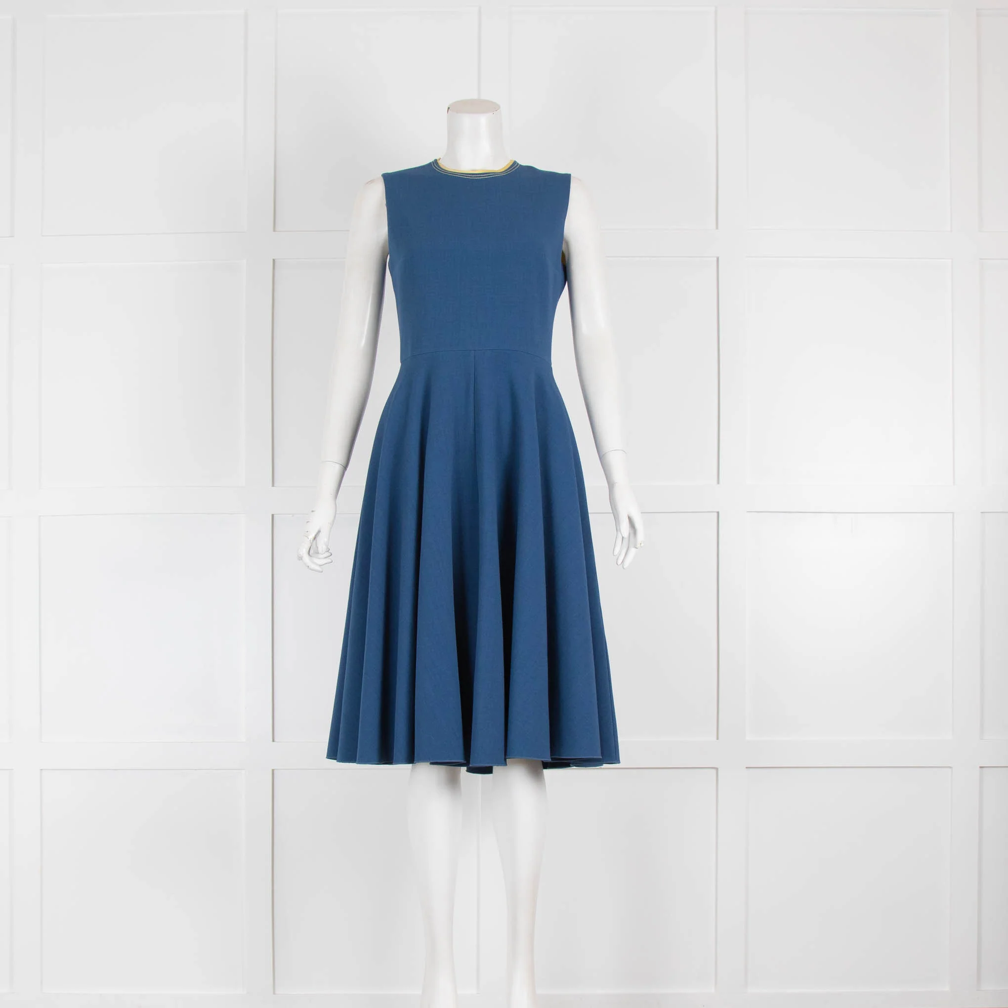 Roksanda Blue Yellow Trim Fit & Flare Sleeveless Dress