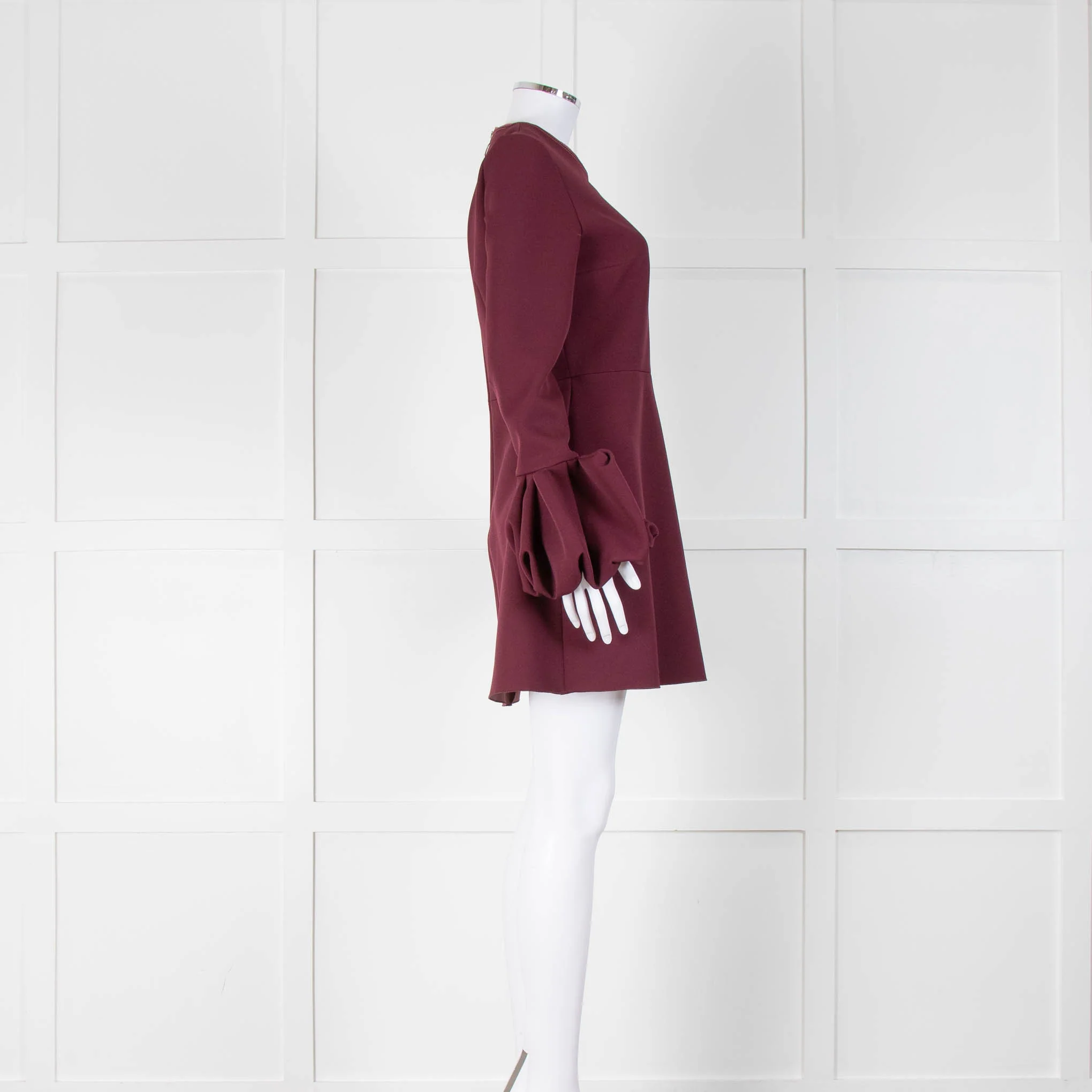 Roksanda Burgundy Short Dress with Exaggerated Frilled Cuffs - Image 3