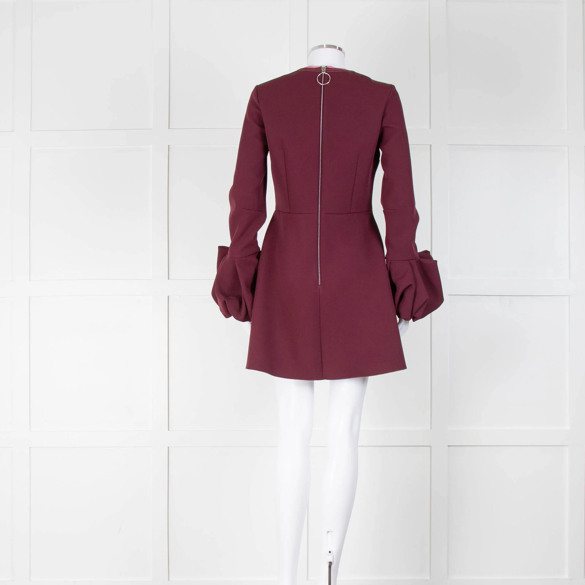Roksanda Burgundy Short Dress with Exaggerated Frilled Cuffs - Image 4