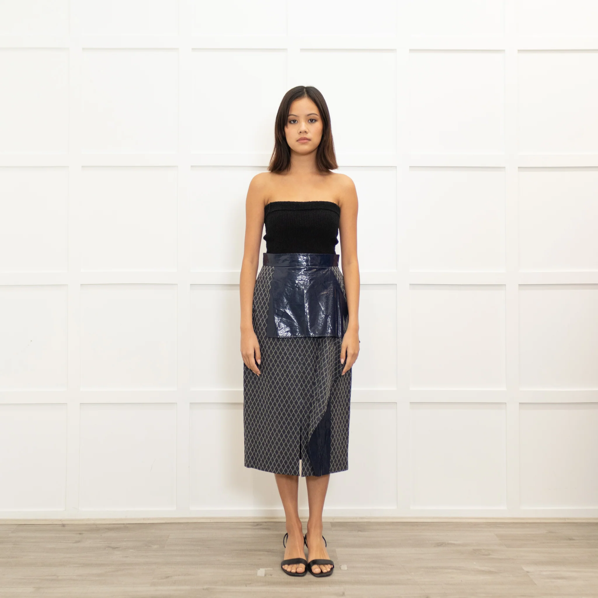 Roksanda Navy Pencil Skirt with Patent Frill