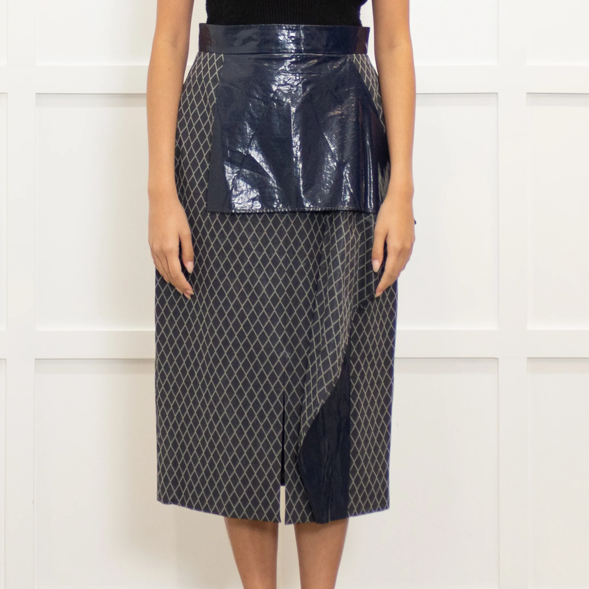 Roksanda Navy Pencil Skirt with Patent Frill - Image 2
