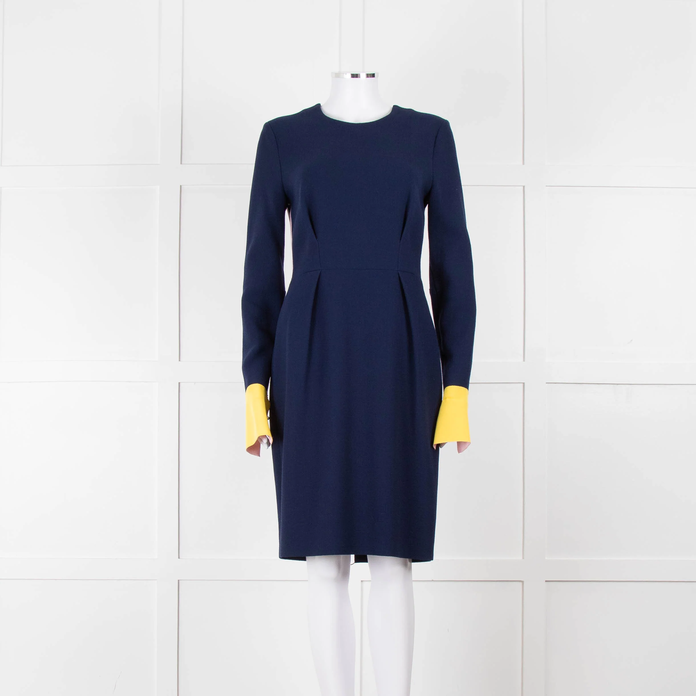 Roksanda Navy With Yellow Cuff And Block Pink Back Midi Dress