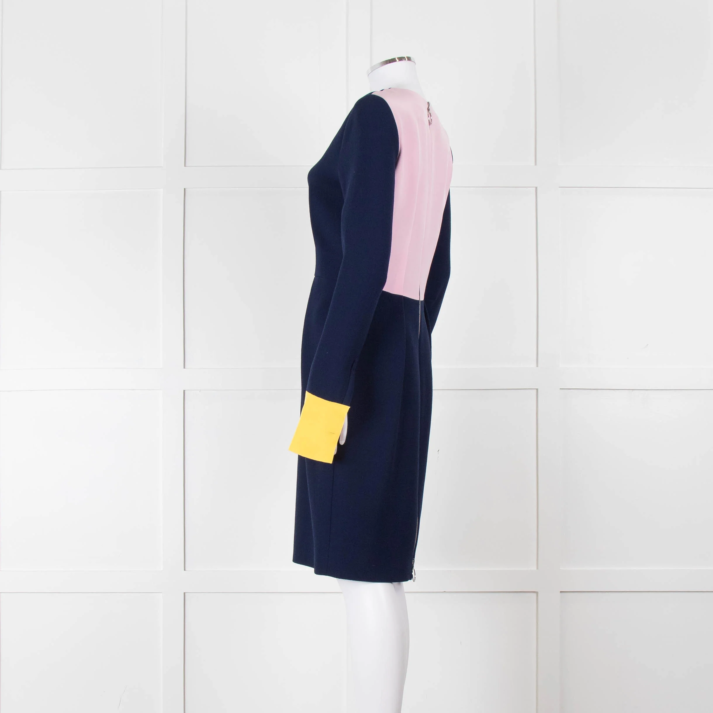 Roksanda Navy With Yellow Cuff And Block Pink Back Midi Dress - Image 6