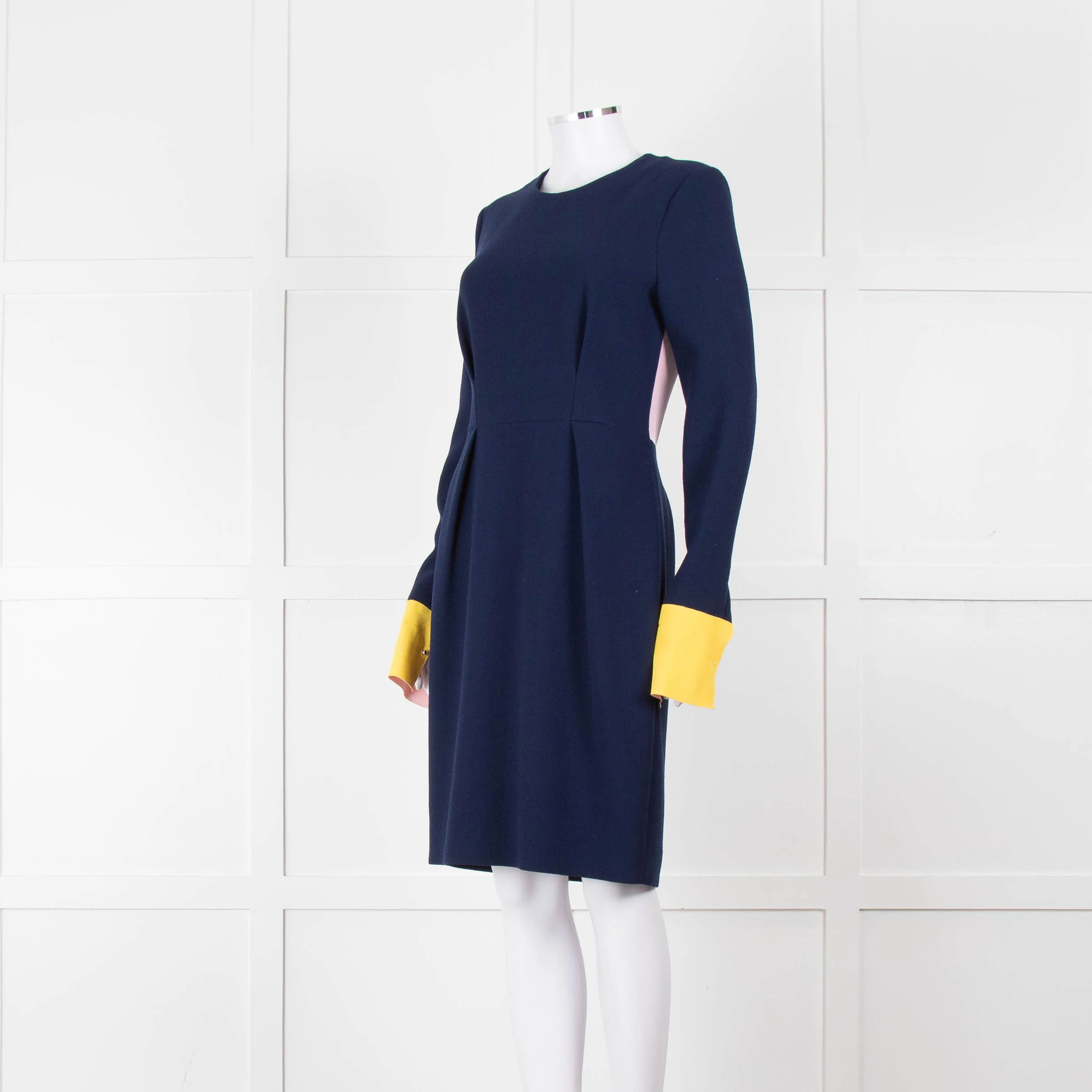 Roksanda Navy With Yellow Cuff And Block Pink Back Midi Dress - Image 8
