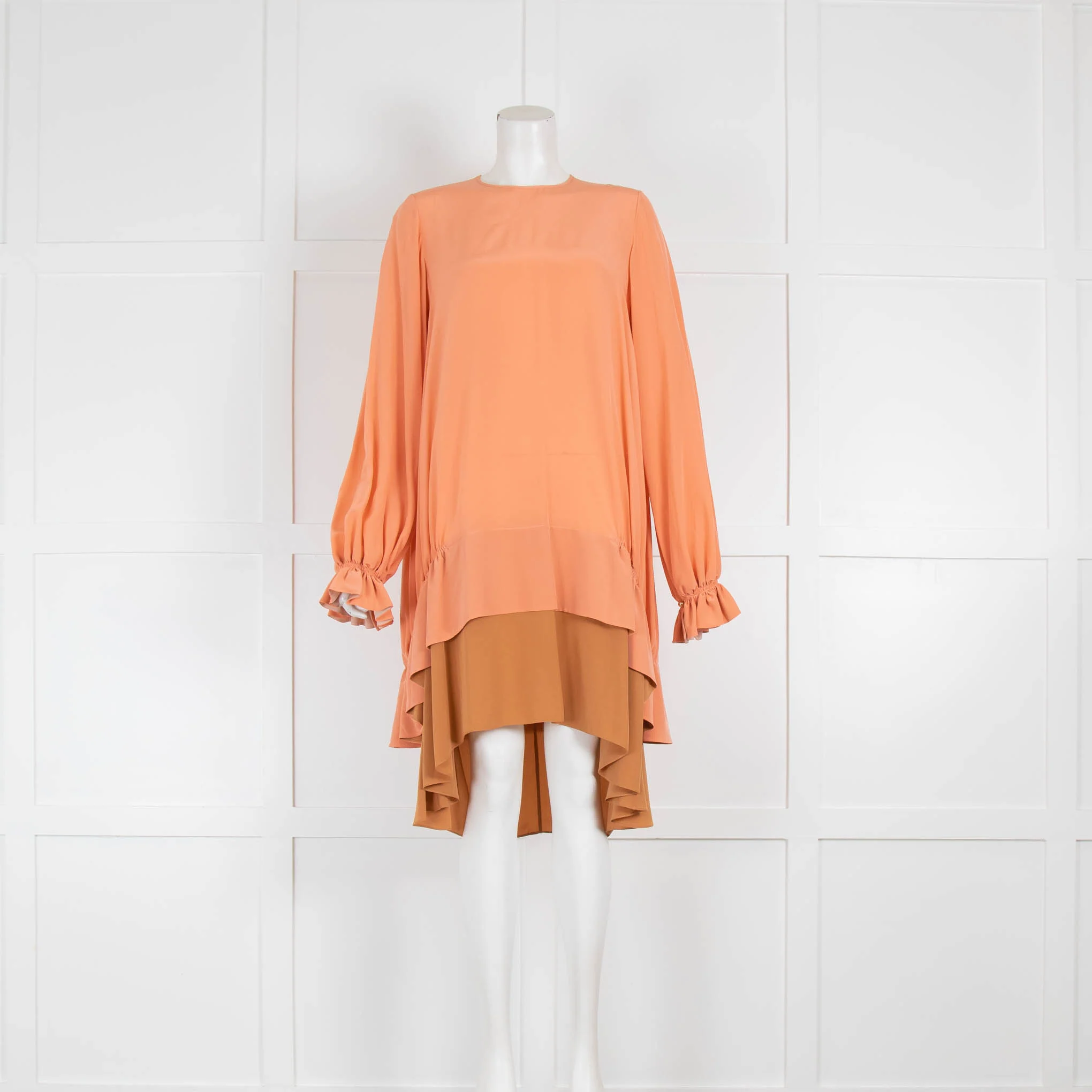 Roksanda Orange Silk Tiered Long Sleeve Dress