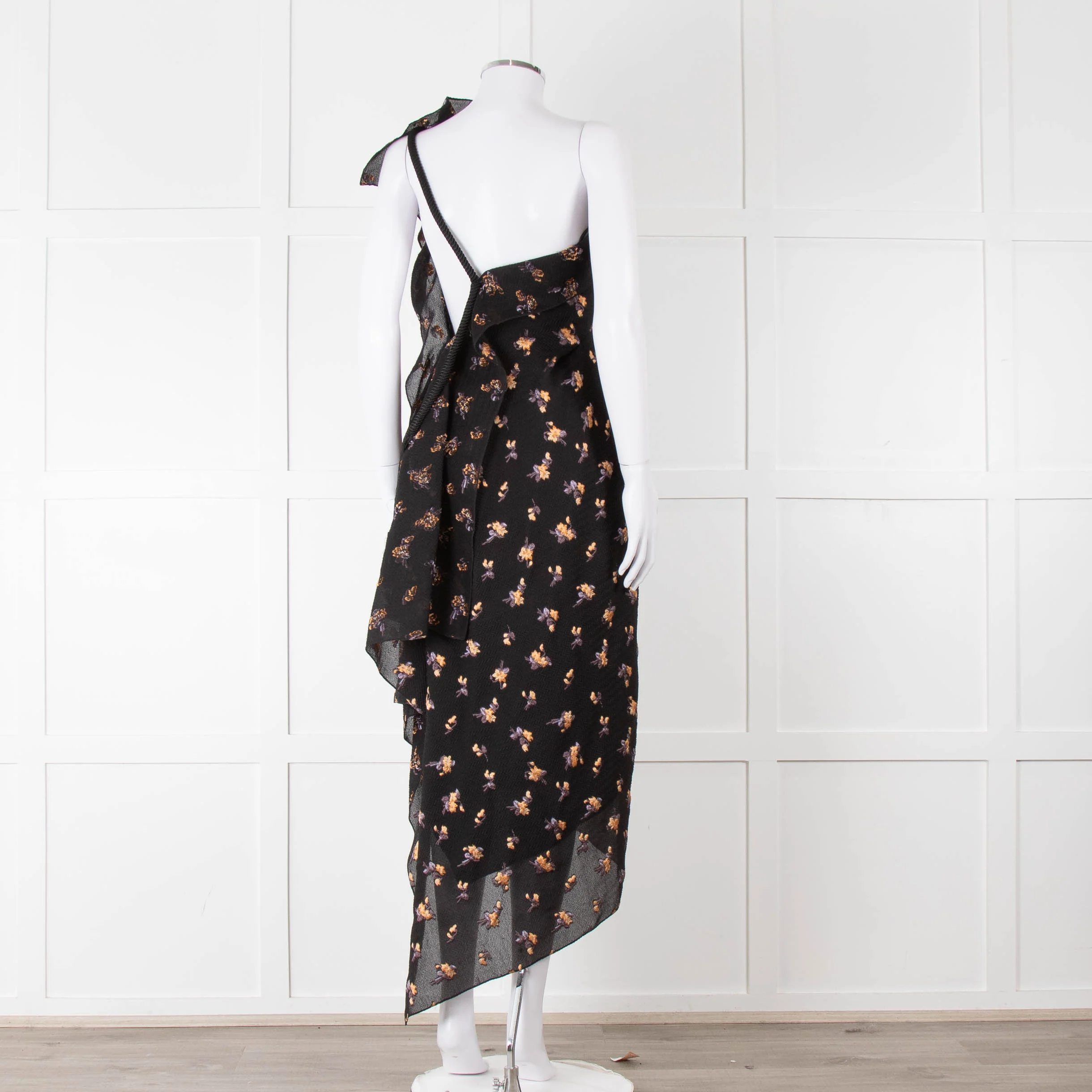 Roland Mouret Black Crinkle Floral One Shoulder Dress - Image 4